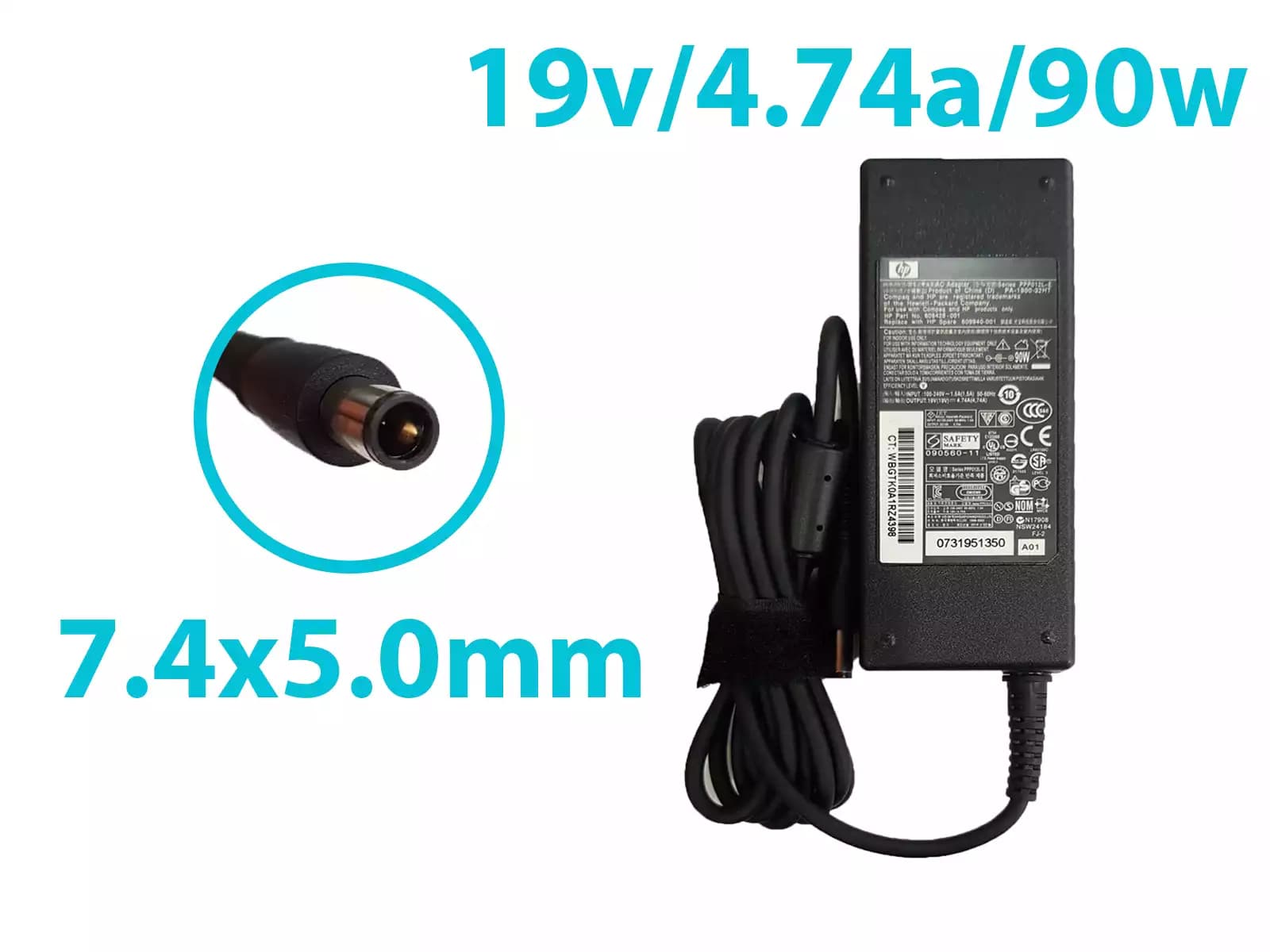 CARGADOR HP 19v/4.74a/90W/7.4x5.0mm PING AGUJA INSIDE *ORIGINAL* — imagen 1