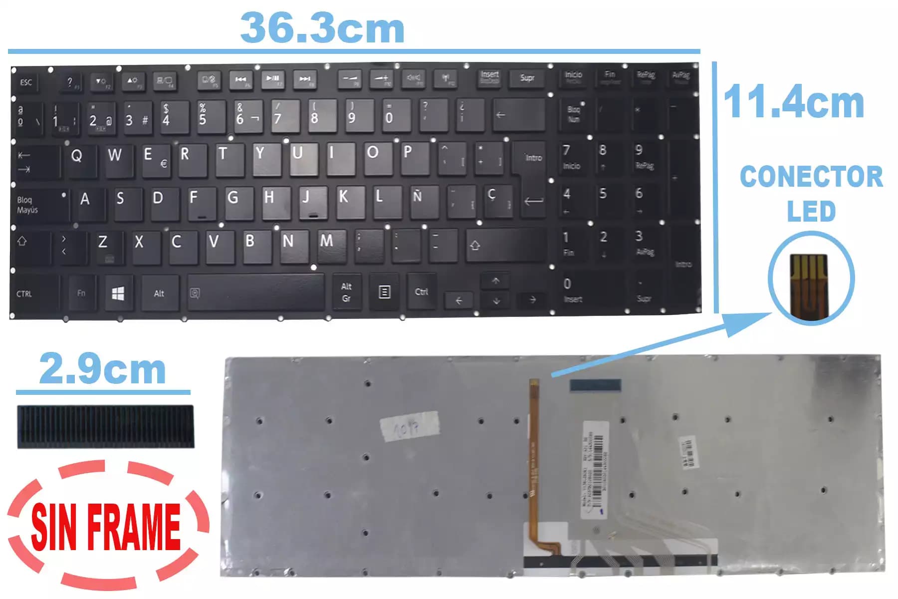 TECLADO TOSHIBA P55-ASP5202SL SIN FRAME CON BACKLIGTH SP — imagen 1