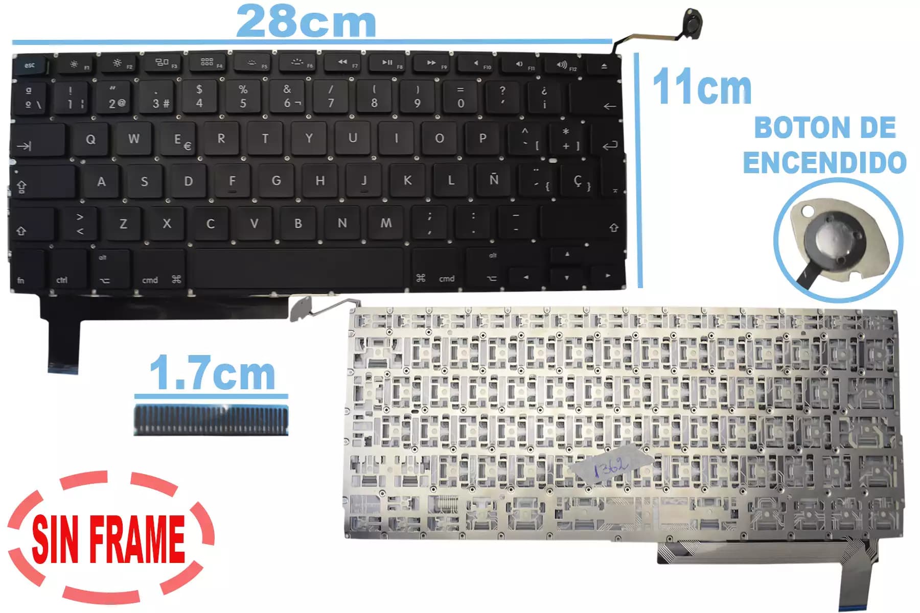 TECLADO APPLE MACBOOK PRO 17 A1286 2009 TO 2012 SIN FRAME SP — imagen 1