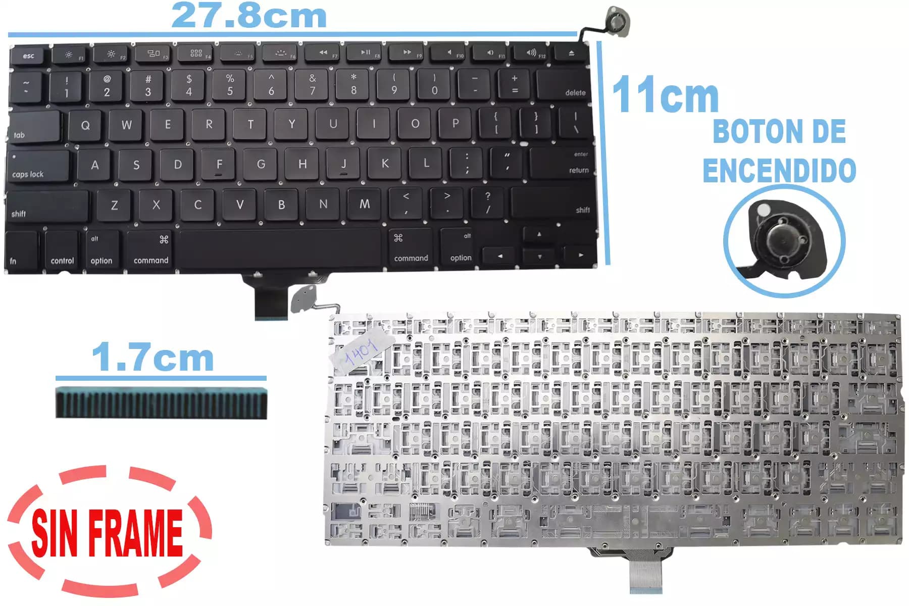 TECLADO APPLE MACBOOK PRO 13 A1278 2009 TO 2013 SIN FRAME US — imagen 1