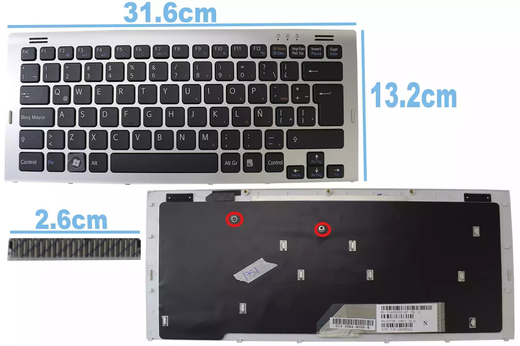TECLADO SONY VGN-SR SERIE SR VGNSR (MARCO PLATEADO) LA — imagen 1