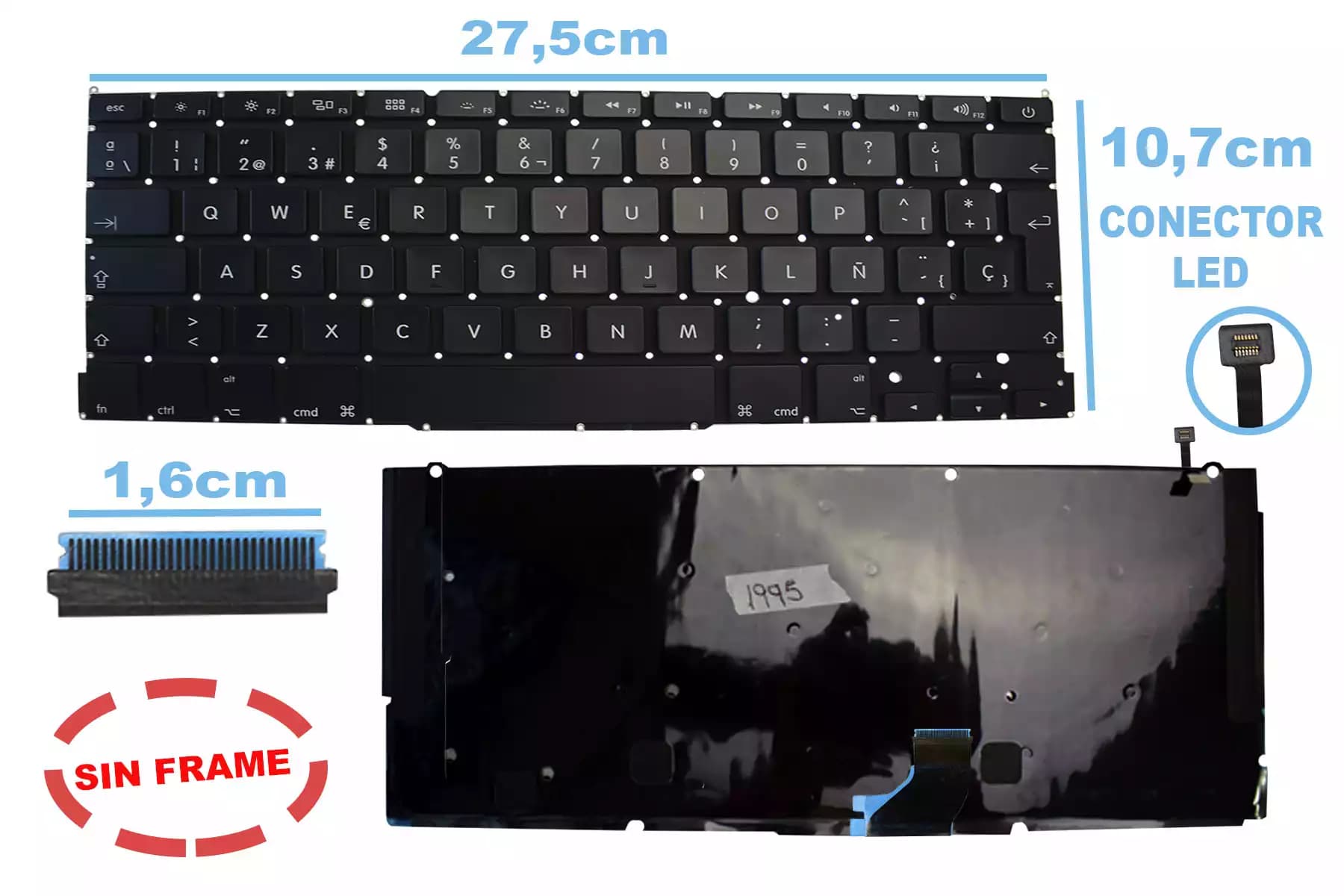 TECLADO APPLE MACBOOK PRO A1502 2013 CON BACKLIGTH SIN FRAME SP — imagen 1