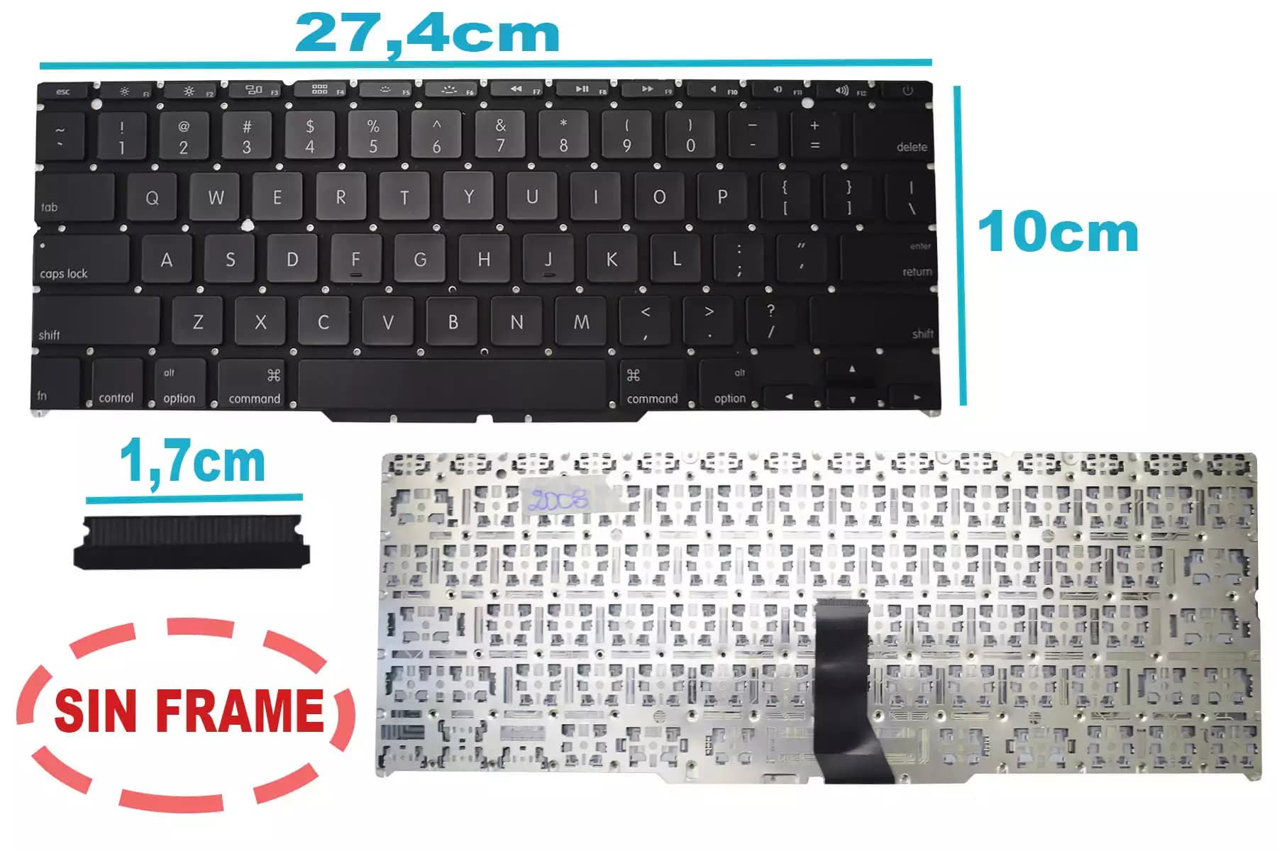 TECLADO APPLE MACBOOK PRO A1370 A1465 SIN FRAME US — imagen 1