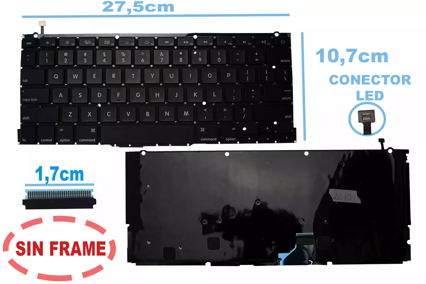 TECLADO APPLE MACBOOK PRO A1502 2013CON BACKLIGTH SIN FRAME US — imagen 1