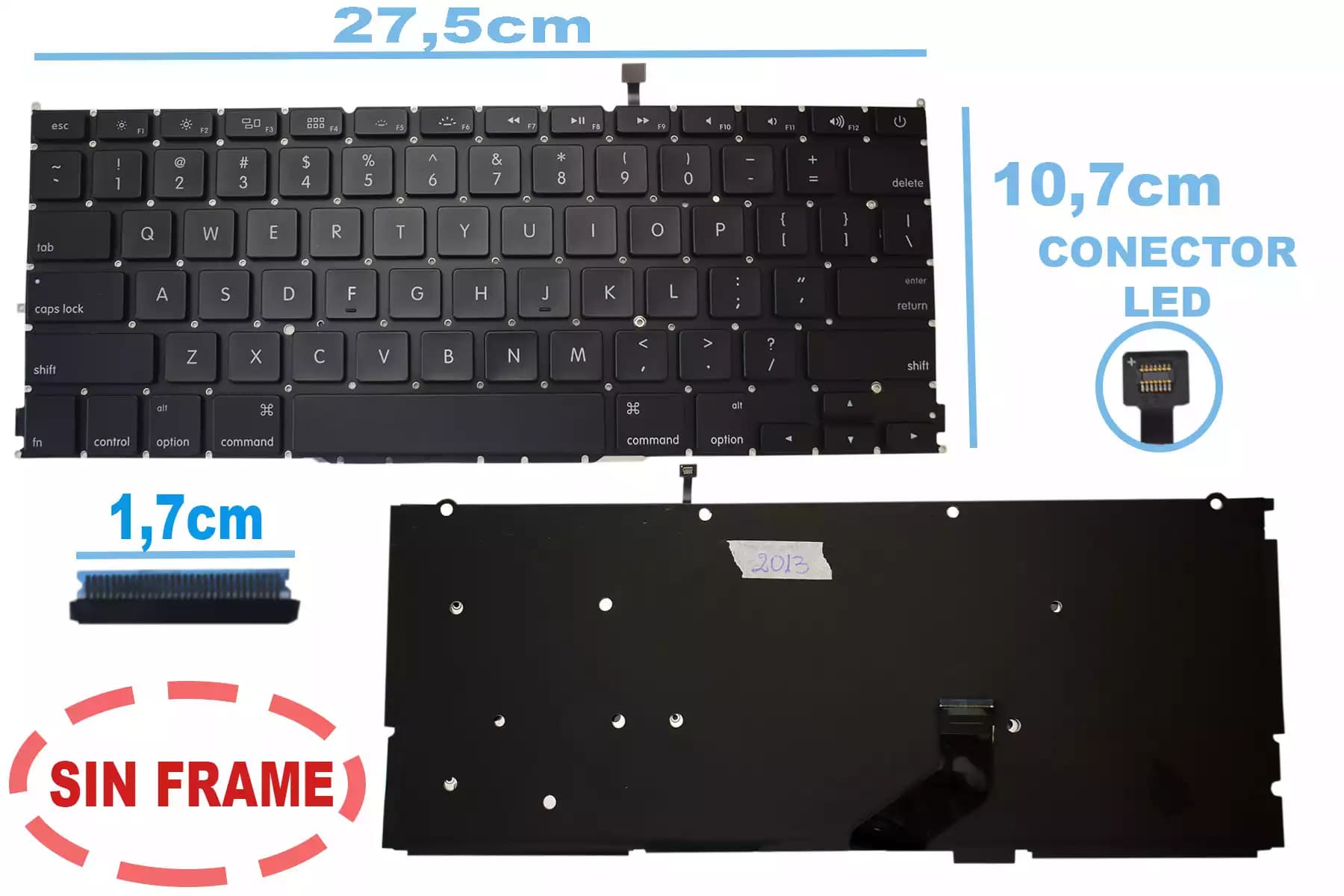 TECLADO APPLE MACBOOK PRO A1425 CON BACKLIGTH SIN FRAME US — imagen 1