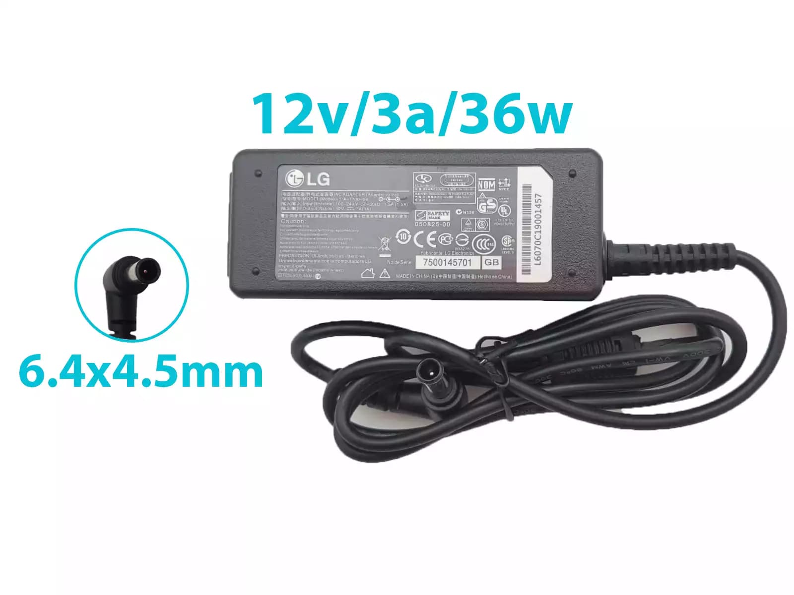 CARGADOR LG 12v/3a/36W/6.4x4.5mm PING INSIDE *ORIGINAL* — imagen 1