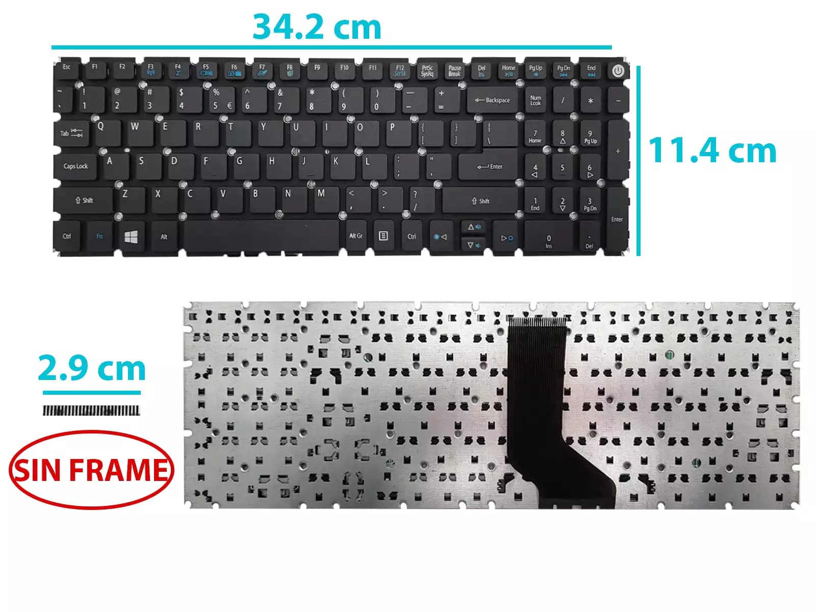TECLADO ACER ES1-523 ES1-523G ES1-533 ES1-572 F5-521 SIN FRAME BOTTON POWER US — imagen 1