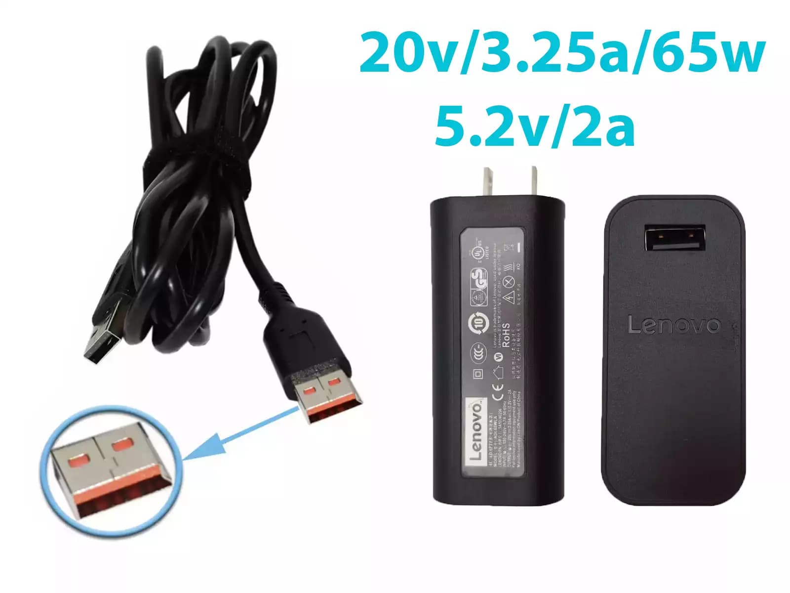 CARGADOR LENOVO YOGA 20v/3.25A/65W 5.2V/2A USB *ORIGINAL* — imagen 1