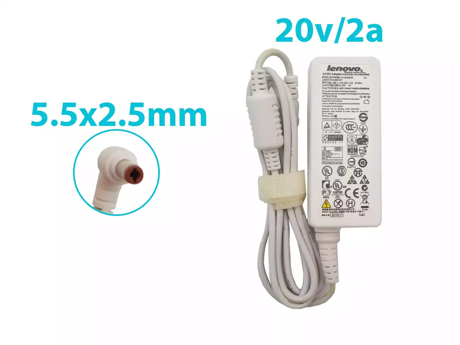 CARGADOR LENOVO BLANCO 20v/2a/5.5x2.5mm PLUG AGUJA ROJO *ORIGINAL* — imagen 1