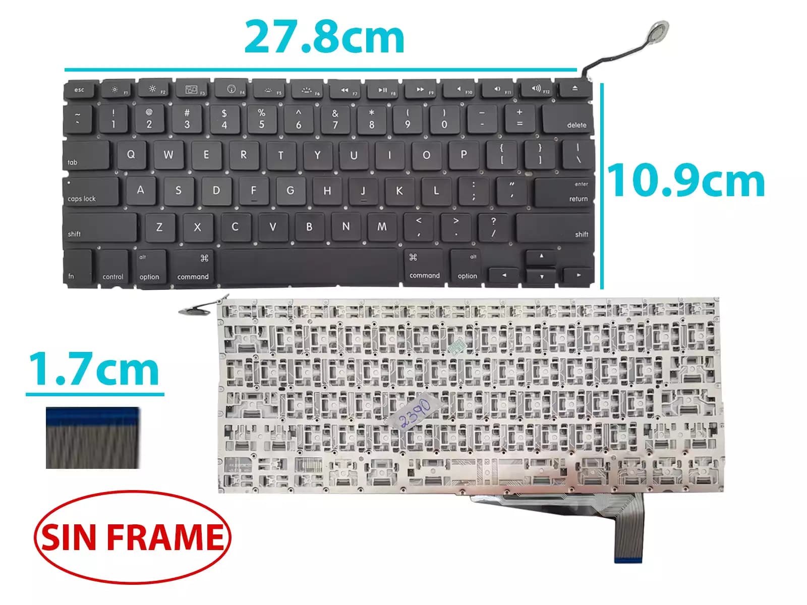 TECLADO APPLE MACBOOK PRO 15 A1286 2008 TO 2012 SIN FRAME US — imagen 1