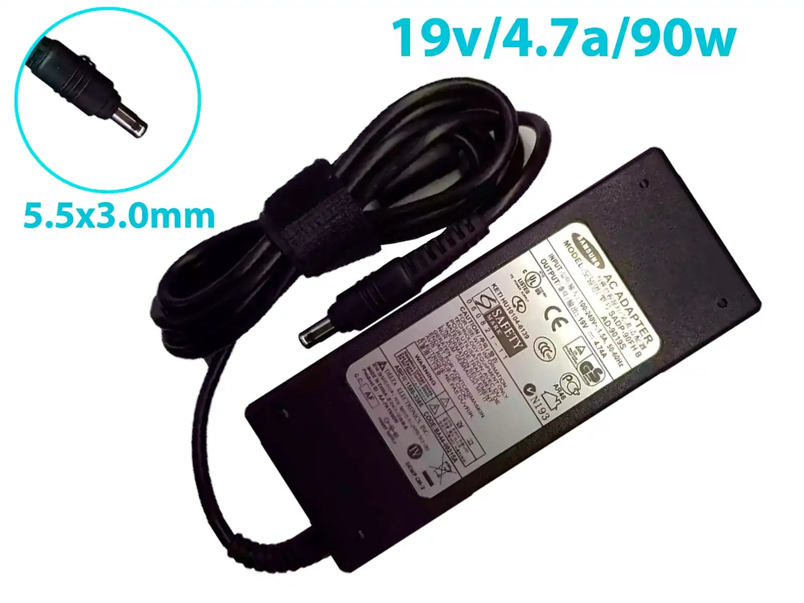 CARGADOR SAMSUNG 19v/4.74a/90W/5.5x3.5mm PLUG NEGRO *ORIGINAL* — imagen 1