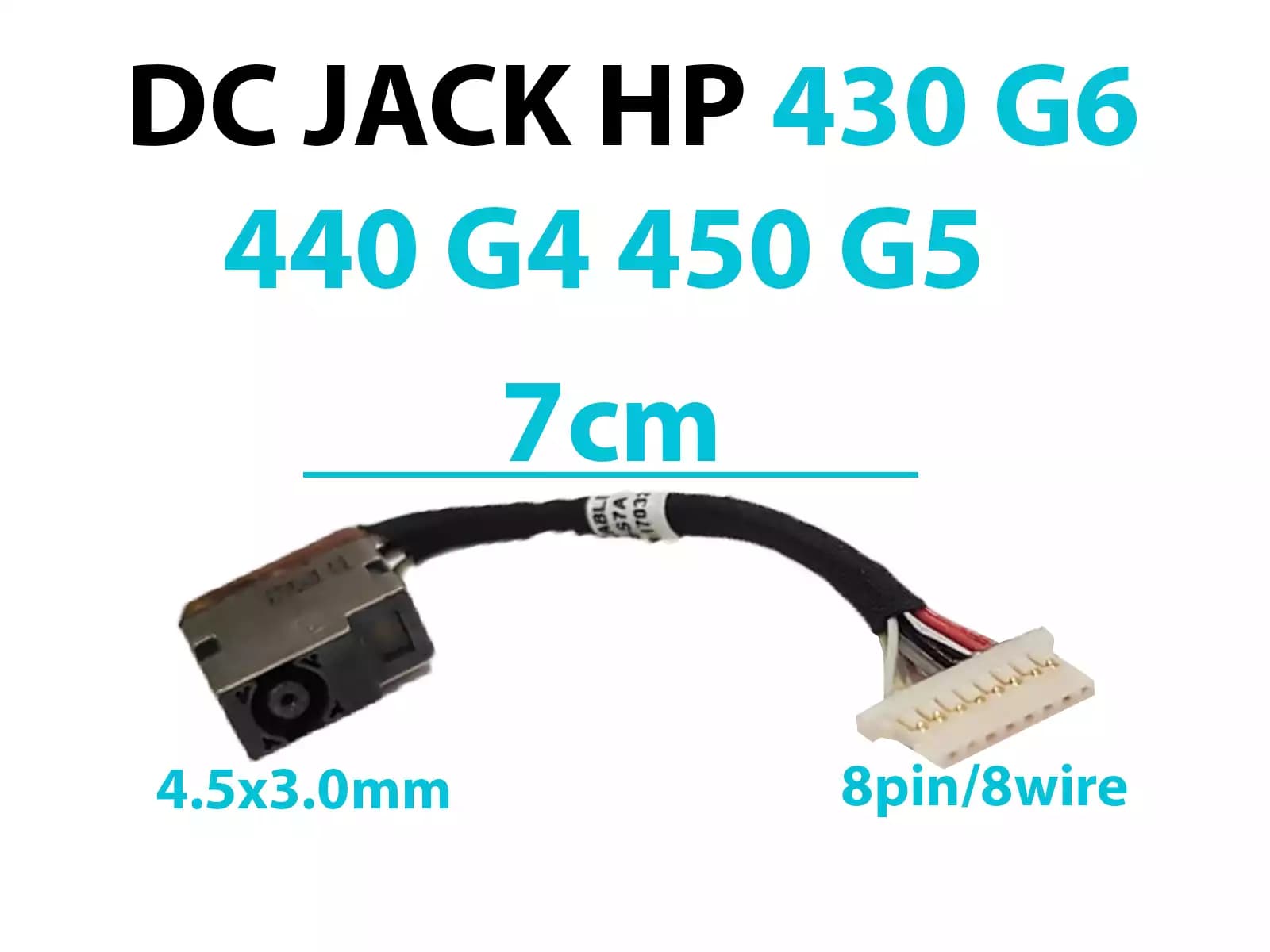 DC JACK HP 430 G6 440 G4 450 G5 CONECTOR AZUL 4.5x3.0mm 8 PINES CON CABLE LARGO 7 CM — imagen 1