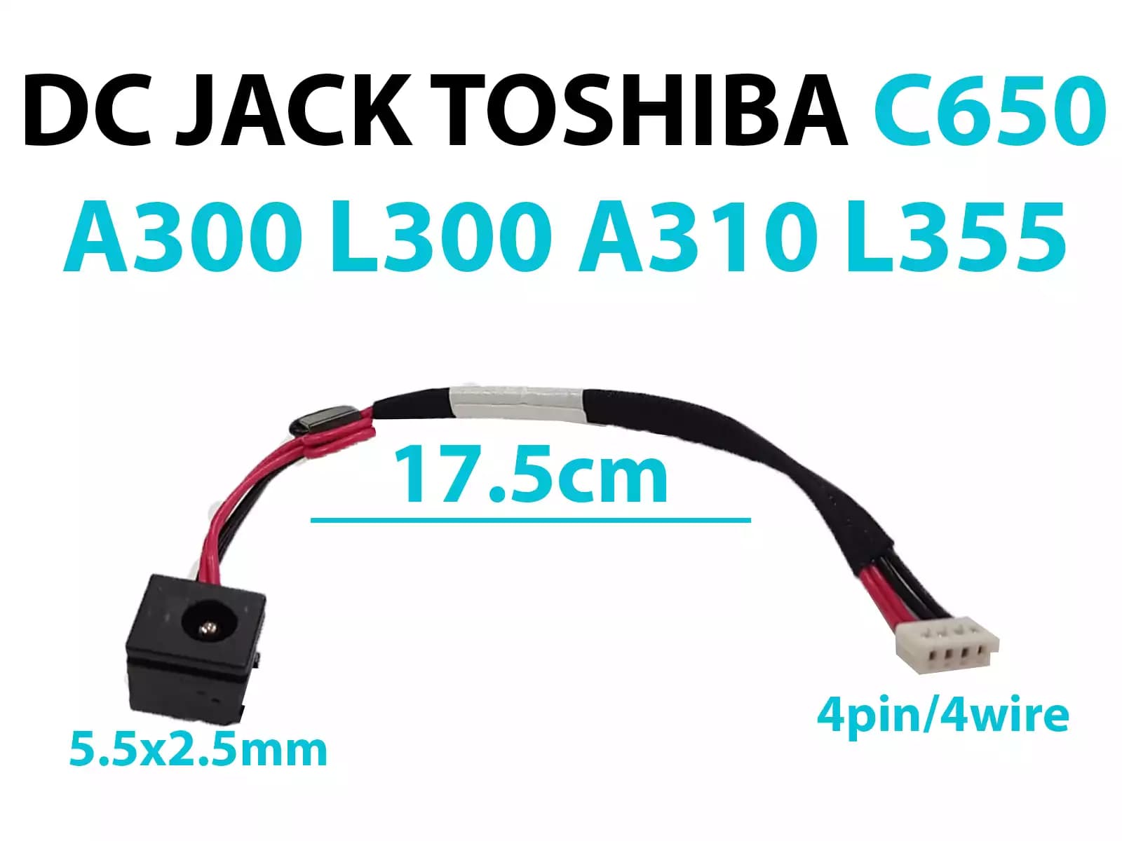 DC JACK TOSHIBA C650 A300 L300 A130 L355 L510 L515 CON CABLE — imagen 1