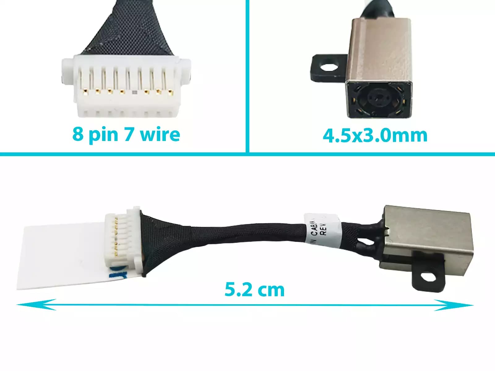 DC JACK LENOVO LATITUDE 3410 3510 07DM5H 4.5x3.0mm CON CABLE LARGO 5.2CM — imagen 1