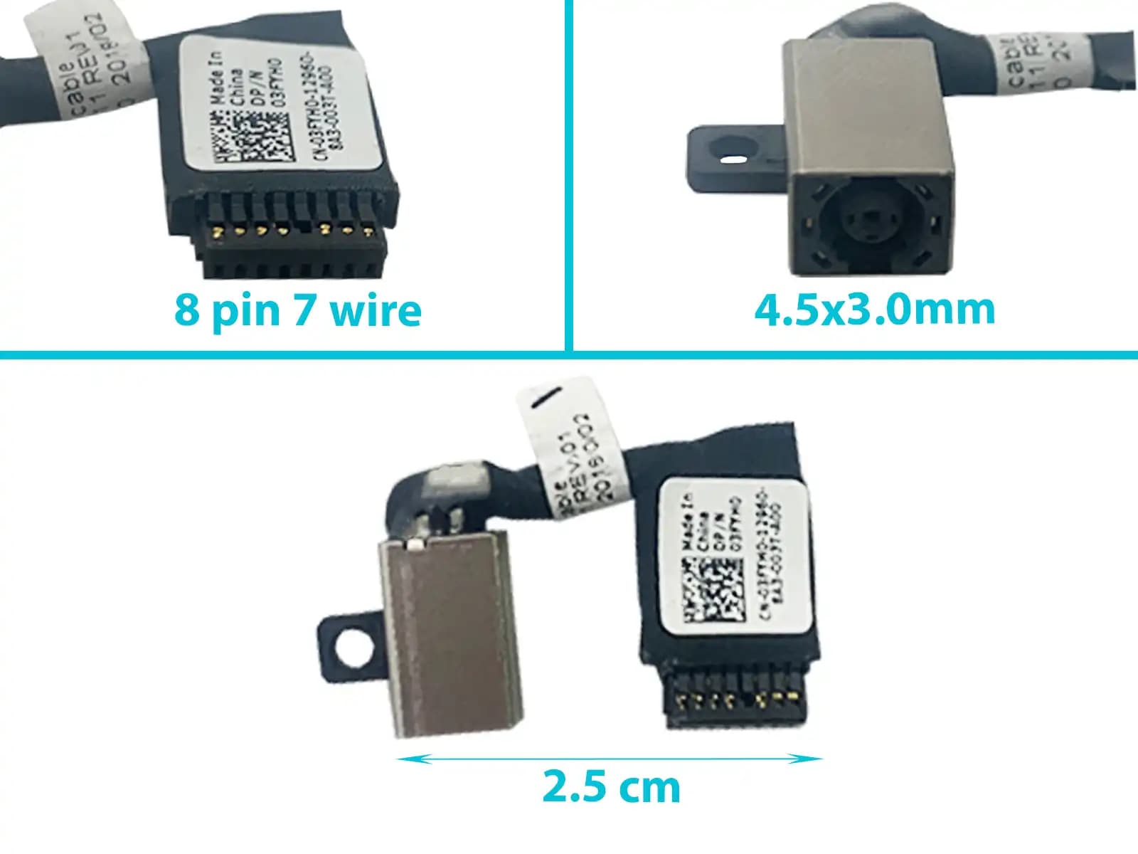 DC JACK DELL INSPIRON 13 7373 7373 7380 03FYH0 450.0B502.0011 4.5x3.0mm CON CABLE — imagen 1