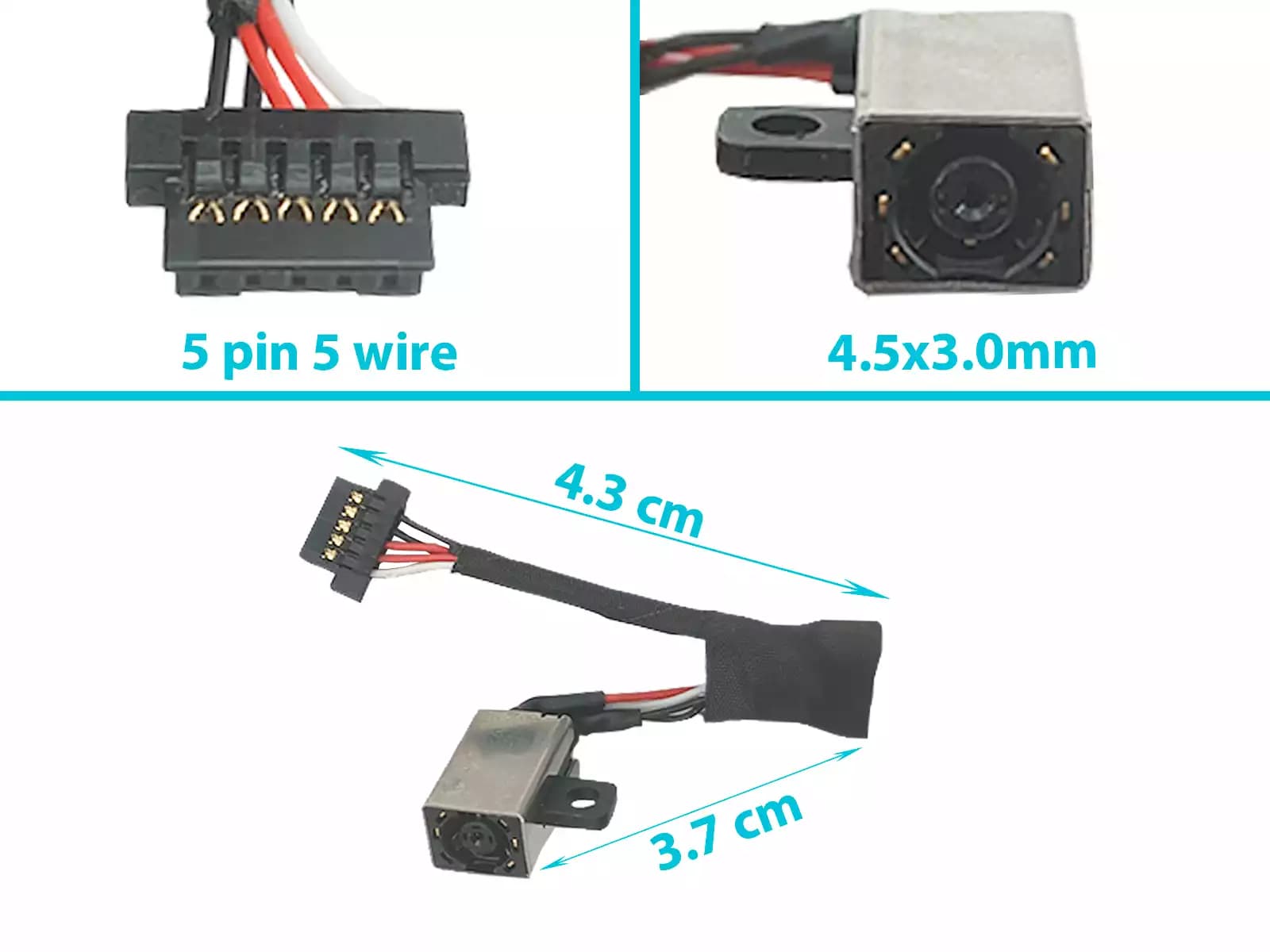 DC JACK DELL XPS 11 9P33 P16T001 XPS11-7693CFB 4.5x3.0mm CON CABLE — imagen 1