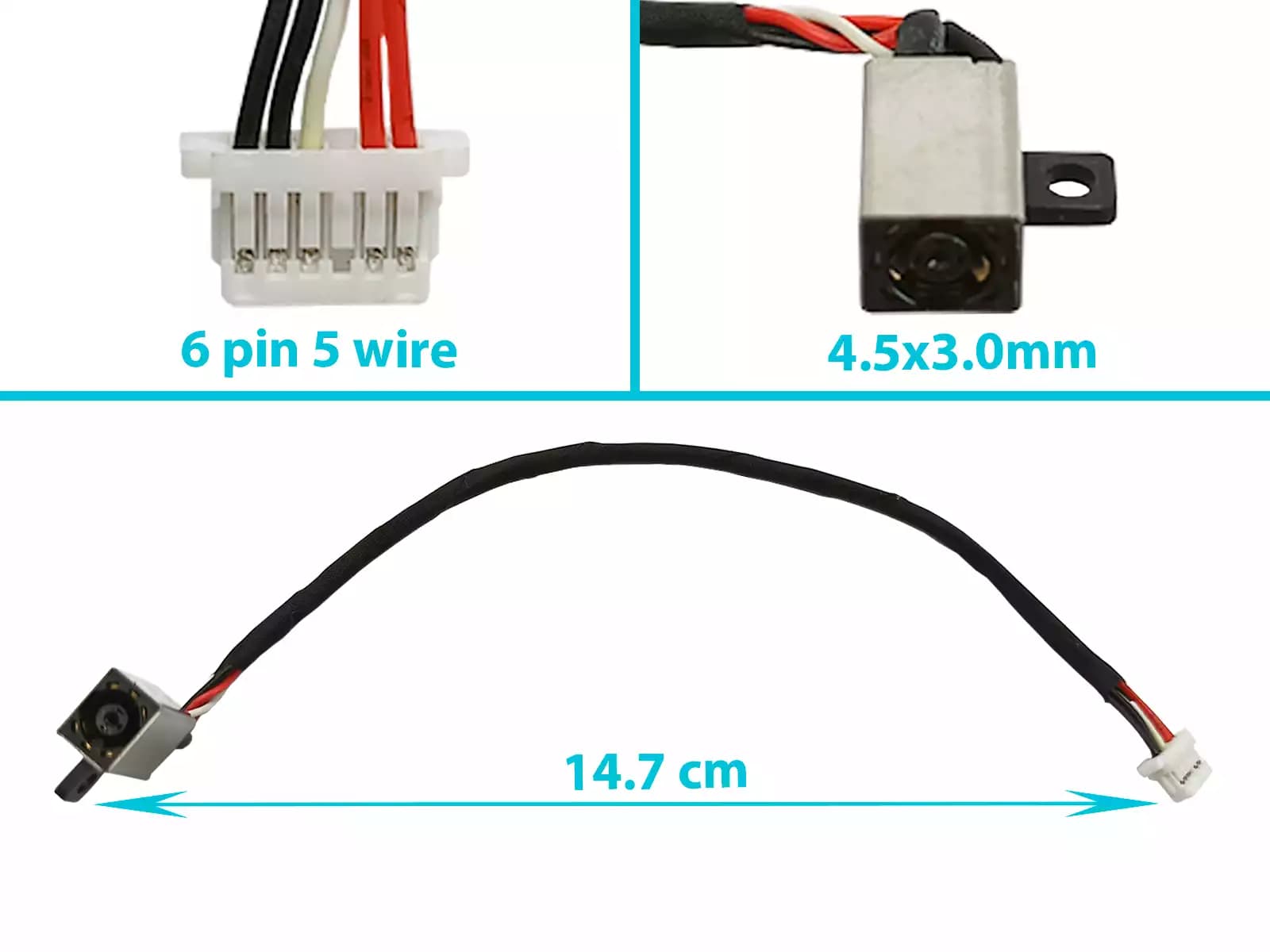 DC JACK DELL INSPIRON 11 3000 3147 4.5x3.0mm CON CABLE LARGO 14.7 CM — imagen 1