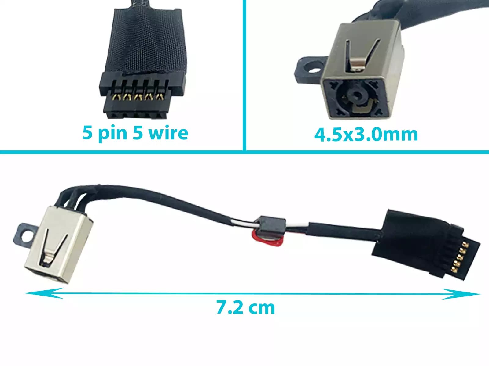 DC JACK DELL XPS 13 9343 9350 9360 P7G3 0P7G3 4.5x3.0mm CON CABLE — imagen 1