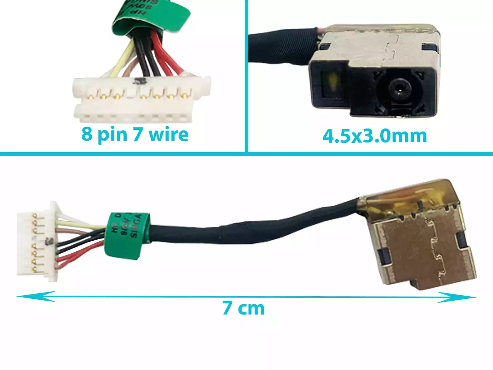 DC JACK HP ENVY X360 CORTO 99735-F51 799735-S51 807522-001 4.5x3.0mm CON CABLE LARGO 7 CM 7 PINES — imagen 1