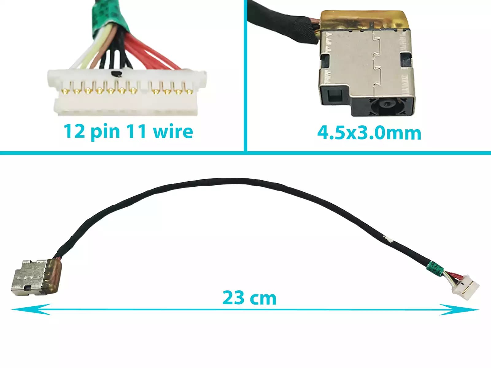 DC JACK HP ENVY 13-aq 13-R 13-AW 14-DH 15-DK 15-DY 15-EC 15T-EC 16-A 16T-AL 4.5x3.0mm CON CABLE LARGO 23 CM 11 PINES — imagen 1
