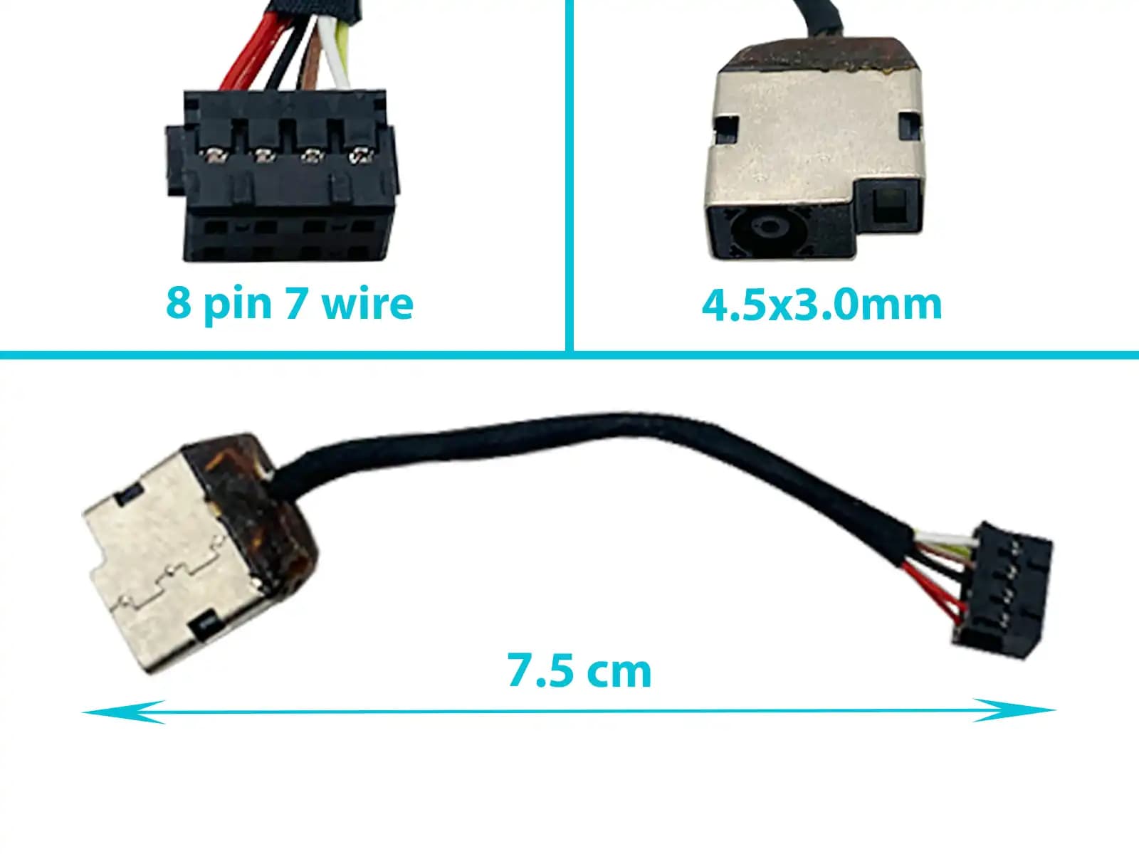 DC JACK HP ENVY M7-K M7-K111DX 763699-001 4.5x3.0mm CON CABLE LARGO 7.5 CM 7 PINES — imagen 1