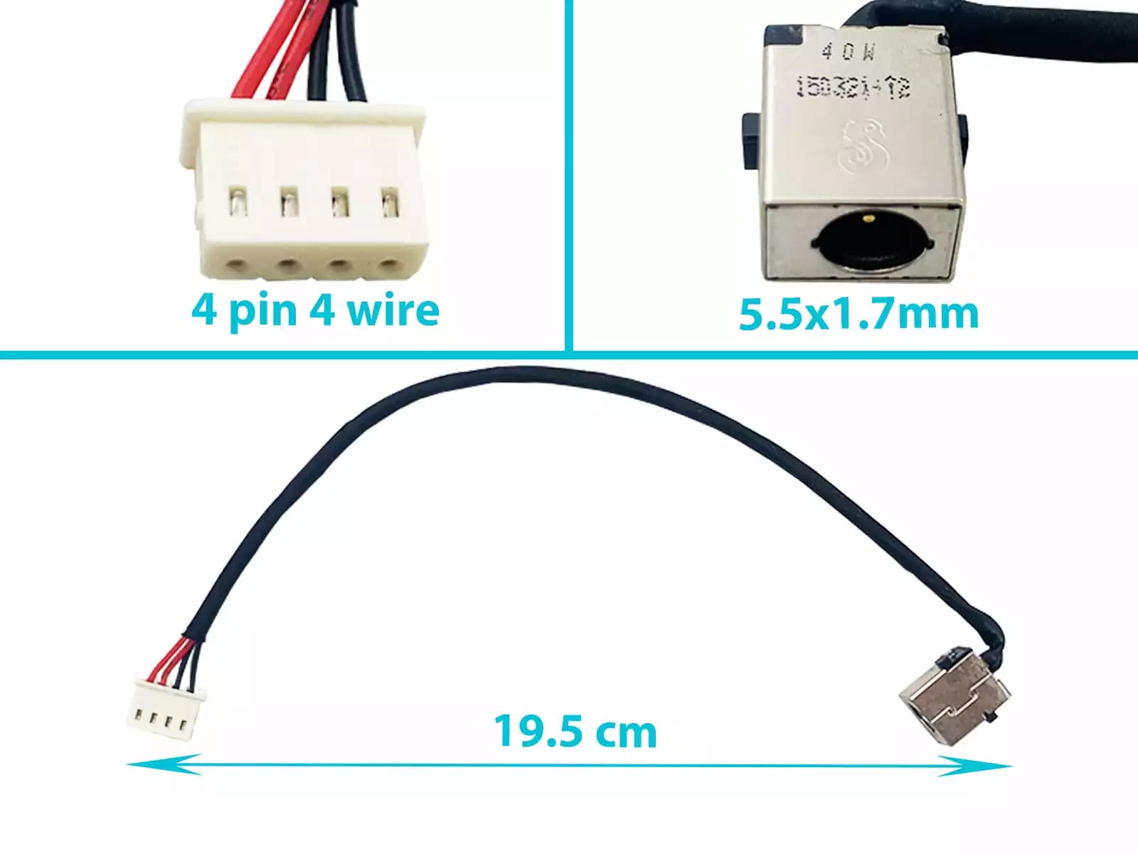 DC JACK ACER ASPIRE A315-21 A315-31 A315-51 A315-52 50.GNPN7.004 CON CABLE LARGO 19.5 CM — imagen 1