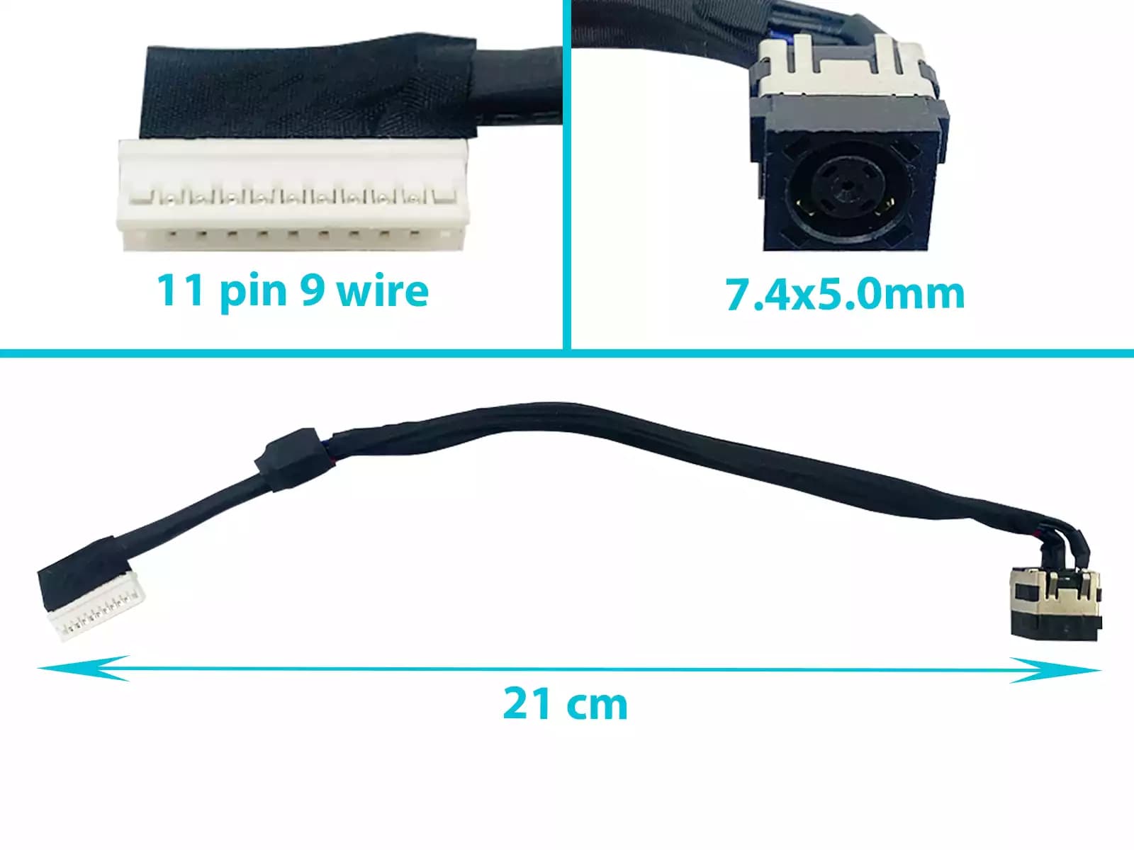 DC JACK DELL ALIENWARE 17 R2 17 R3 17R2 17R3 P43F T8DK8 7.4x50mm CON CABLE — imagen 1