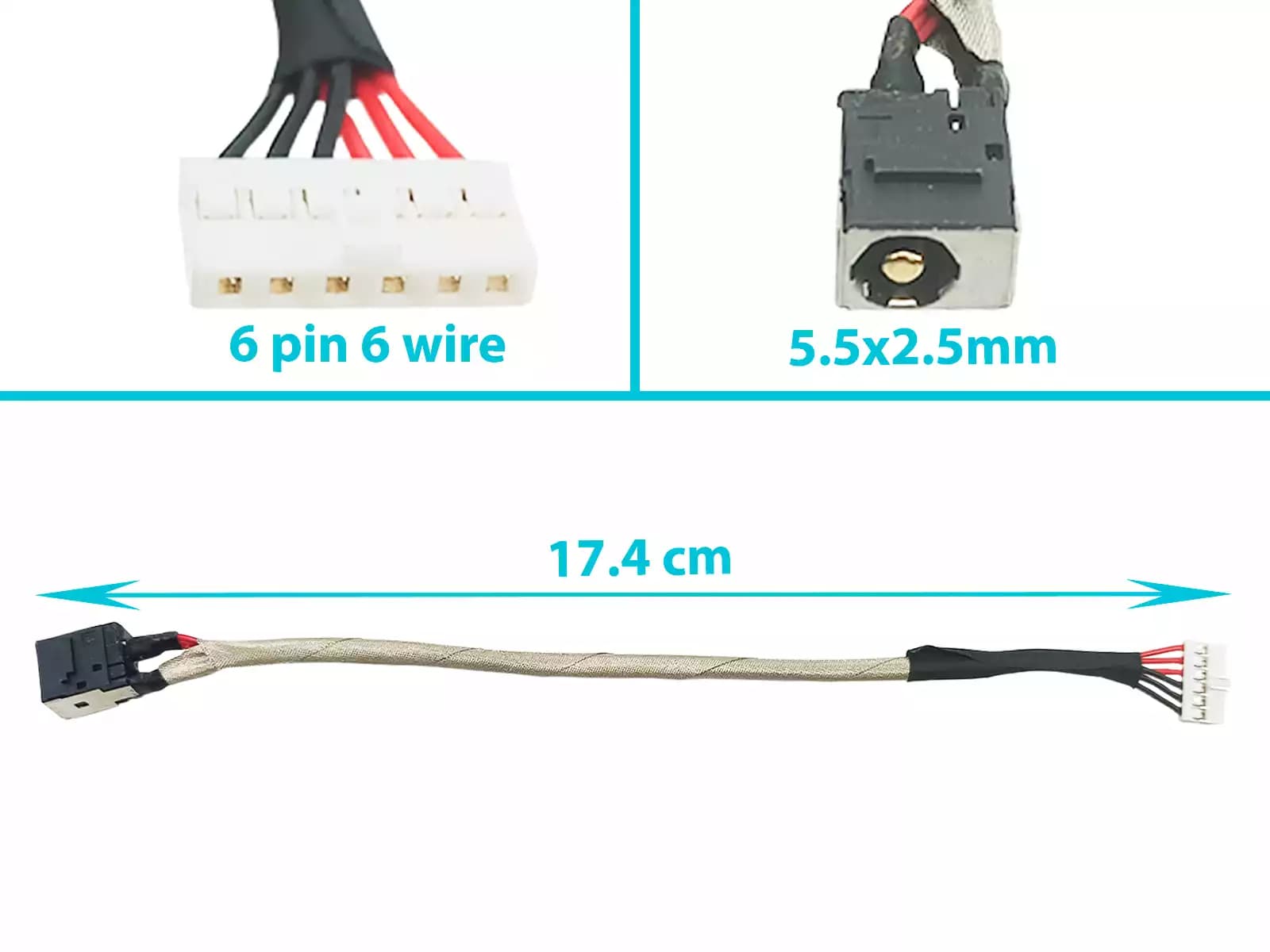 DC JACK MSI GE62VR 6RF 7RF GE72MVR 7RG GE72VR 6RF 7RF GF62 8RD 8RE GF62VR 7RF GF72VR 7RF CON CABLE 6 PINES — imagen 1