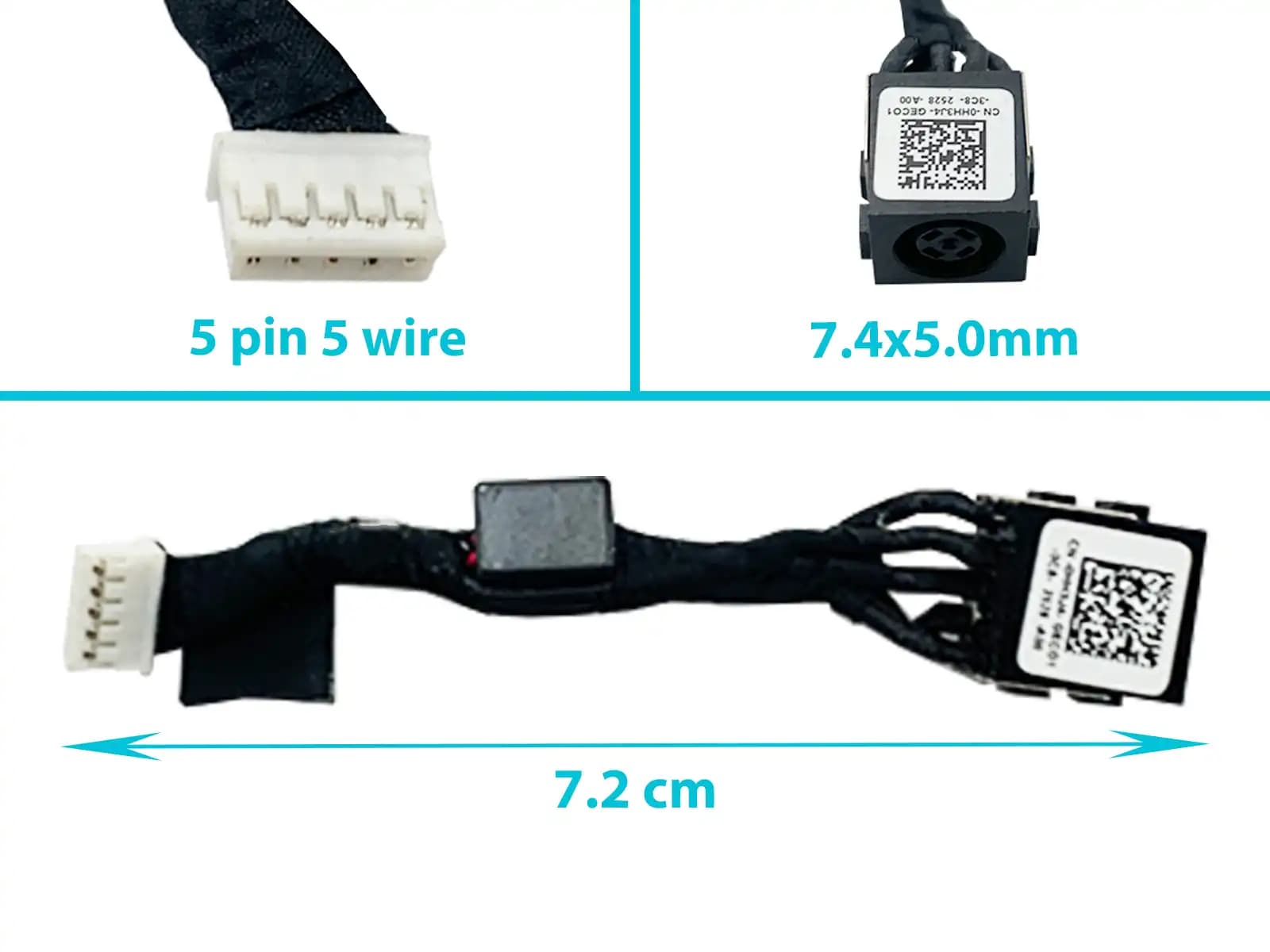 DC JACK DELL E6440 P38G VAL90 DC30100OV00 0HH3J4 HH3J4 7.4x5.0mm CON CABLE LARGO 7.2CM — imagen 1