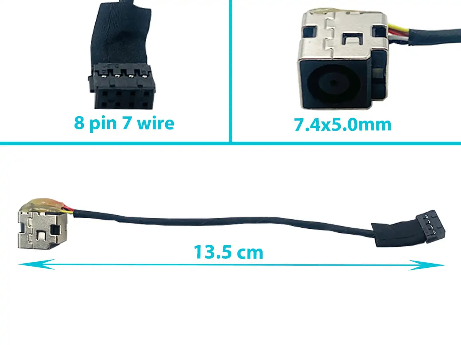 DC JACK HP 430 G1 G3 440 G1 G3 450 G1 G3 455 G1 G3 470 G1 G3 710431-FD1 710431-SD1 804187-S17 8270393939 -001 7.4x5.0mm CON CABLE LARGO 13.5 CM 7 PINES — imagen 1