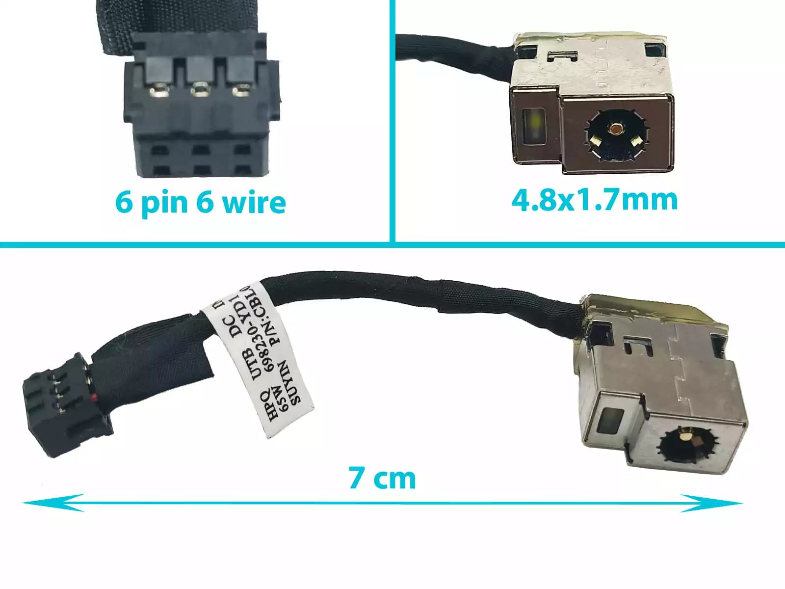 DC JACK HP 14-B 14-C 698230-YD1 7.4x5.0mm CON CABLE LARGO 6.9 CM 6 PINES — imagen 1