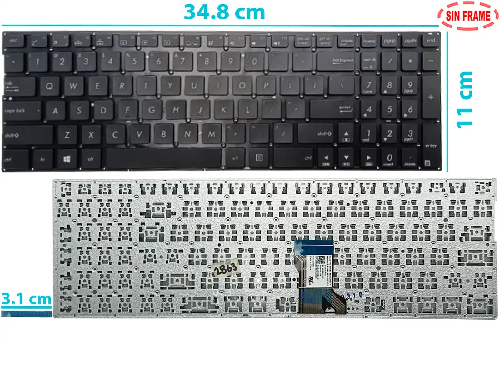 TECLADO ASUS Q552 Q524 UX560UQ N592 Q504 Q502 N543U Q551 SIN BACKLIGTH SIN FRAME NUMÉRICO US — imagen 1