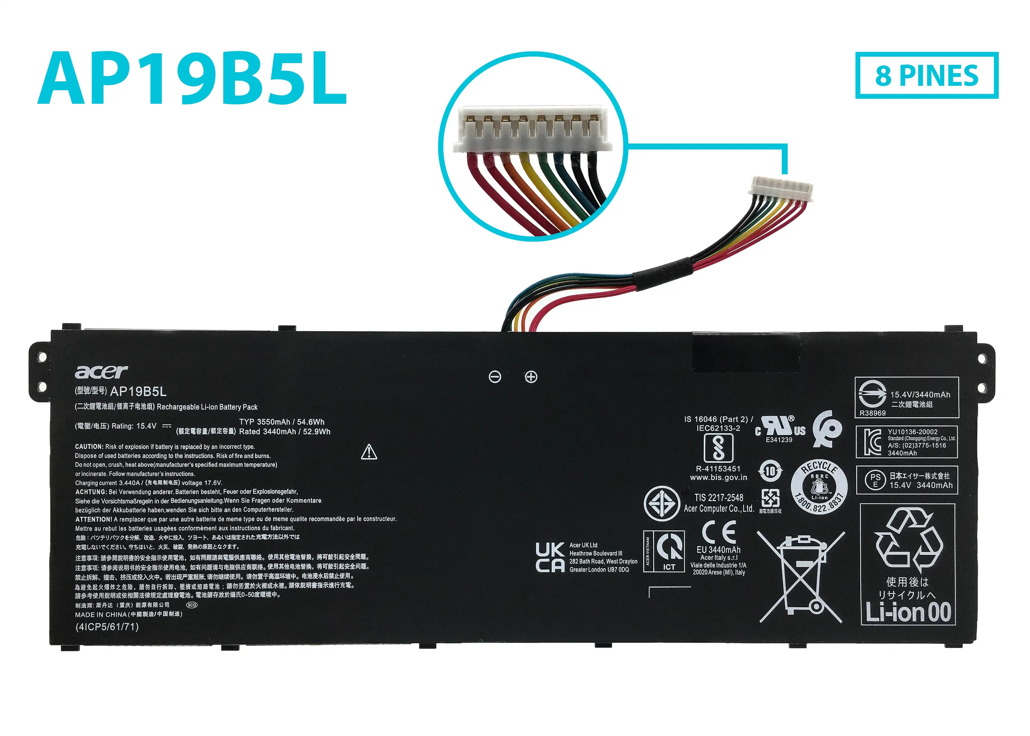 BATERIA ACER ASPIRE 5 A515-43 SP314-21N-R5FR SF314-42 VERO AV15-51 SERIES AP19B5L INTERNA *ORIGINAL* — imagen 1