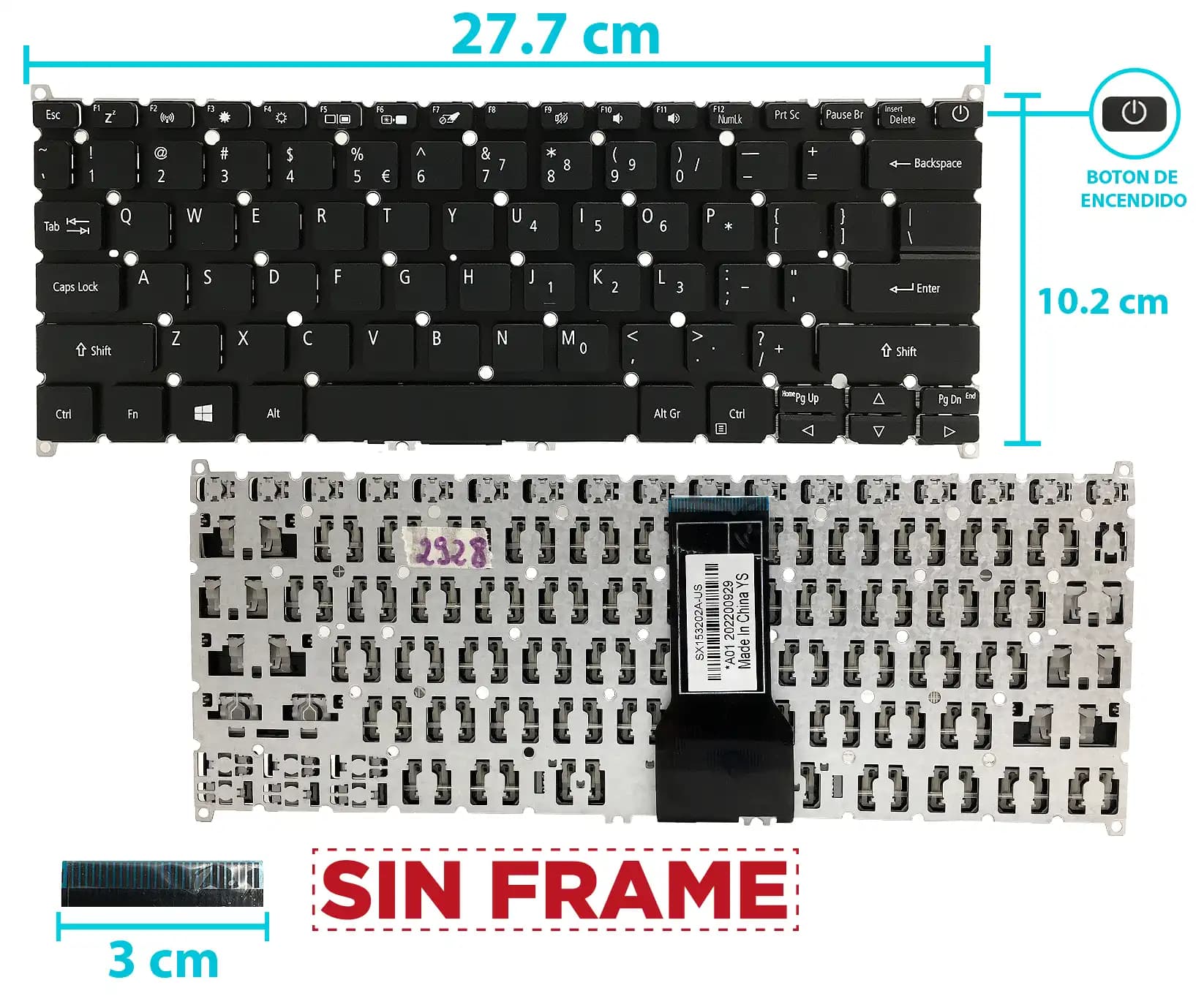 TECLADO ACER SWIFT 1 SF114-32.SWIFT 3 SF314-41 SF314-54 SF314-55 SF314-56G ASPIRE 5 A514-52 N19H2 BOTTON POWER SIN FRAME SP — imagen 1