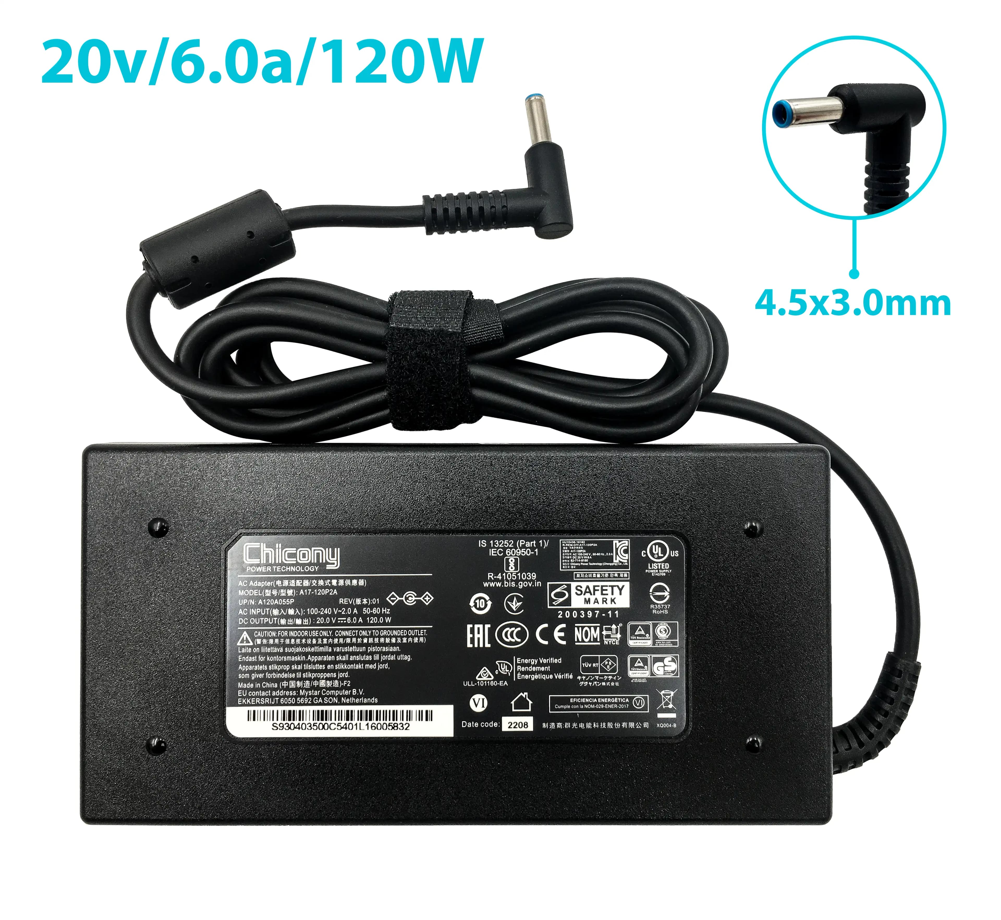 CARGADOR DELTA 20v/6.0a/120W/4.5x3.0mm PLUG NEGRO *ORIGINAL* — imagen 1