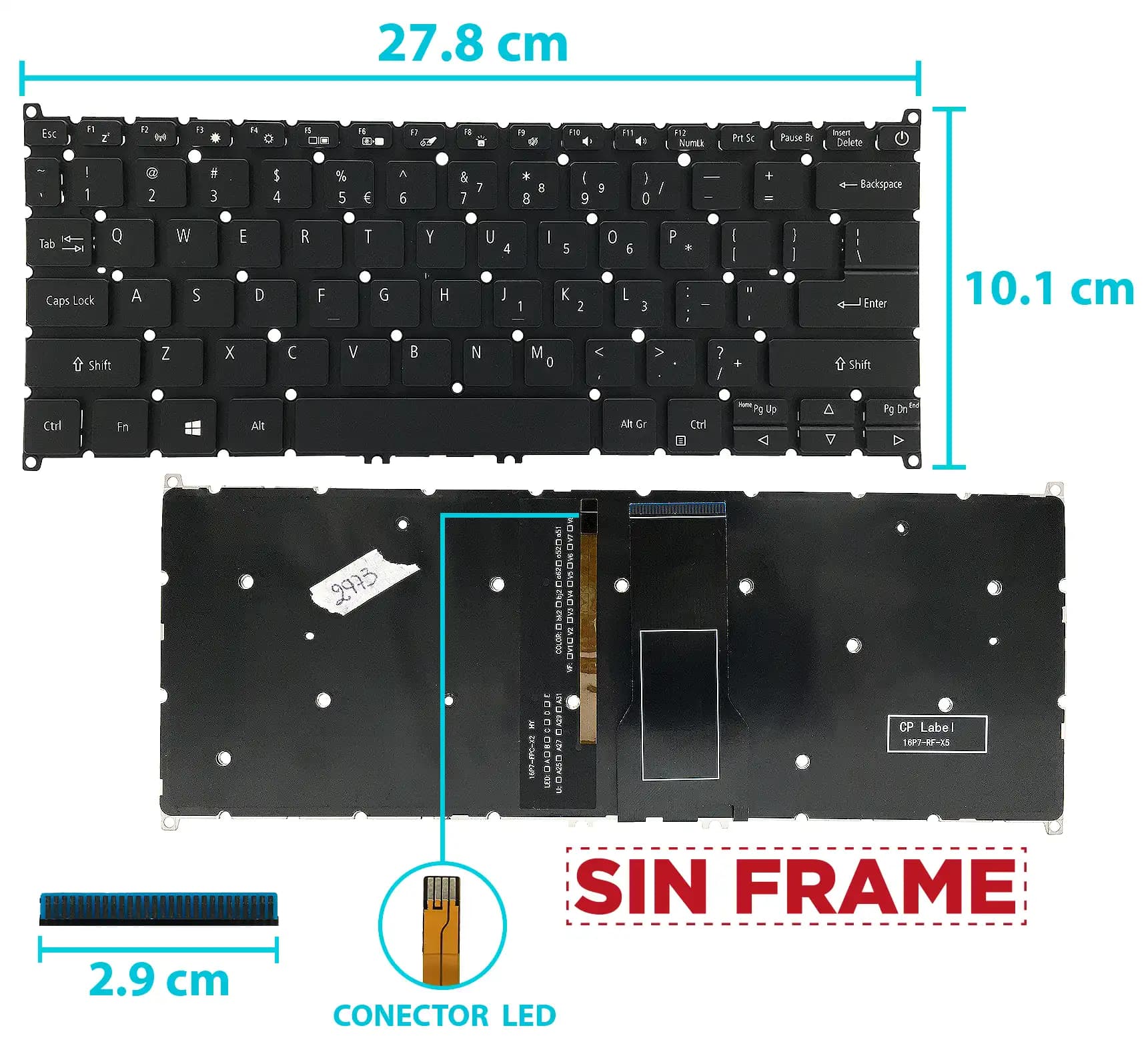 TECLADO ACER SWIFT 1 SF114-32.SWIFT 3 SF314-41 SF314-54 SF314-55 SF314-56G ASPIRE 5 A514-52 N19H2 SV03T CON BACKLIGTH BOTTON POWER SIN FRAME US — imagen 1