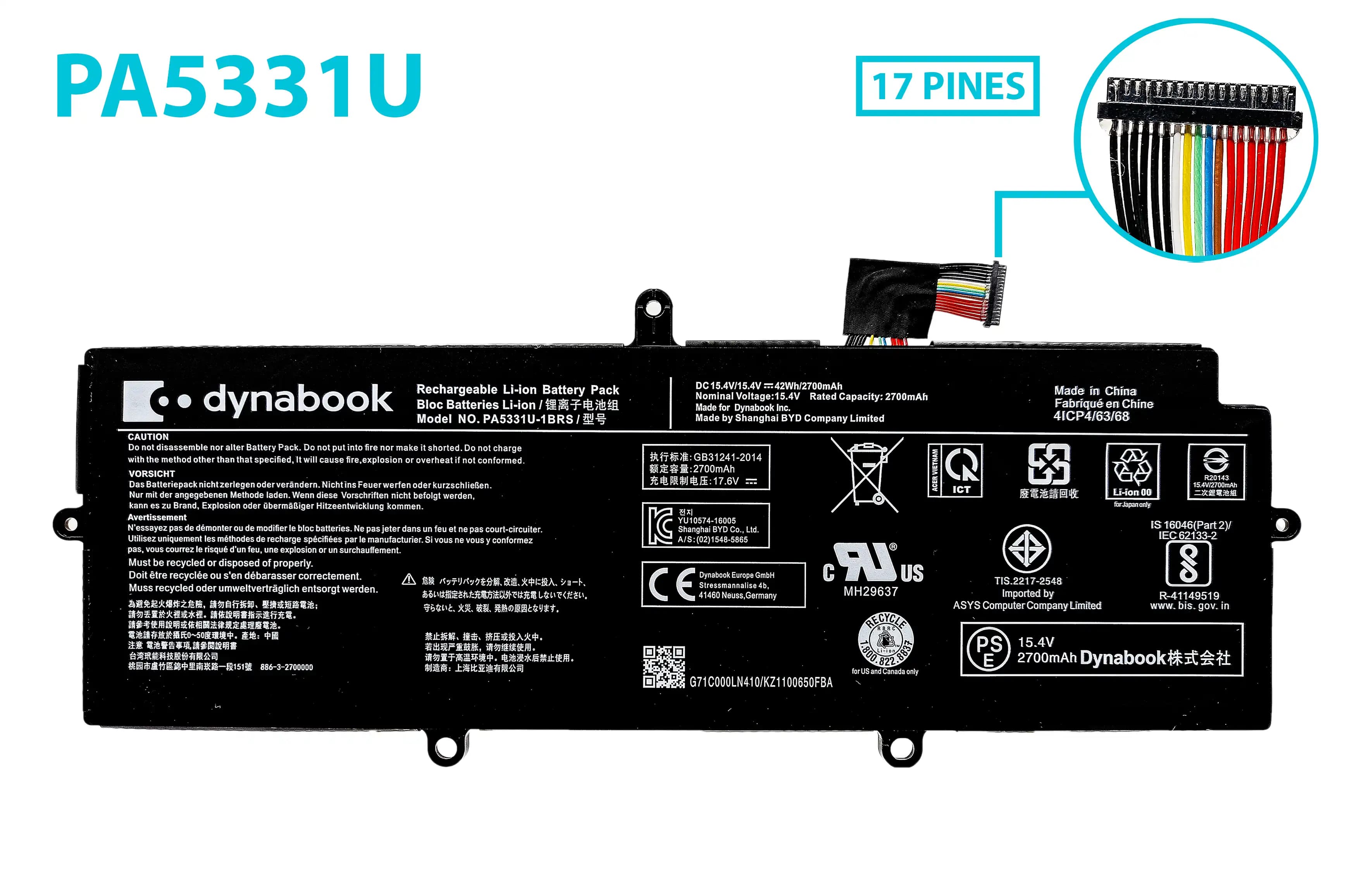 BATERIA TOSHIBA DYNABOOK PORTEGE A30-E A-30E-174 X30L-G PA5331U INTERNA *ORIGINAL* — imagen 1