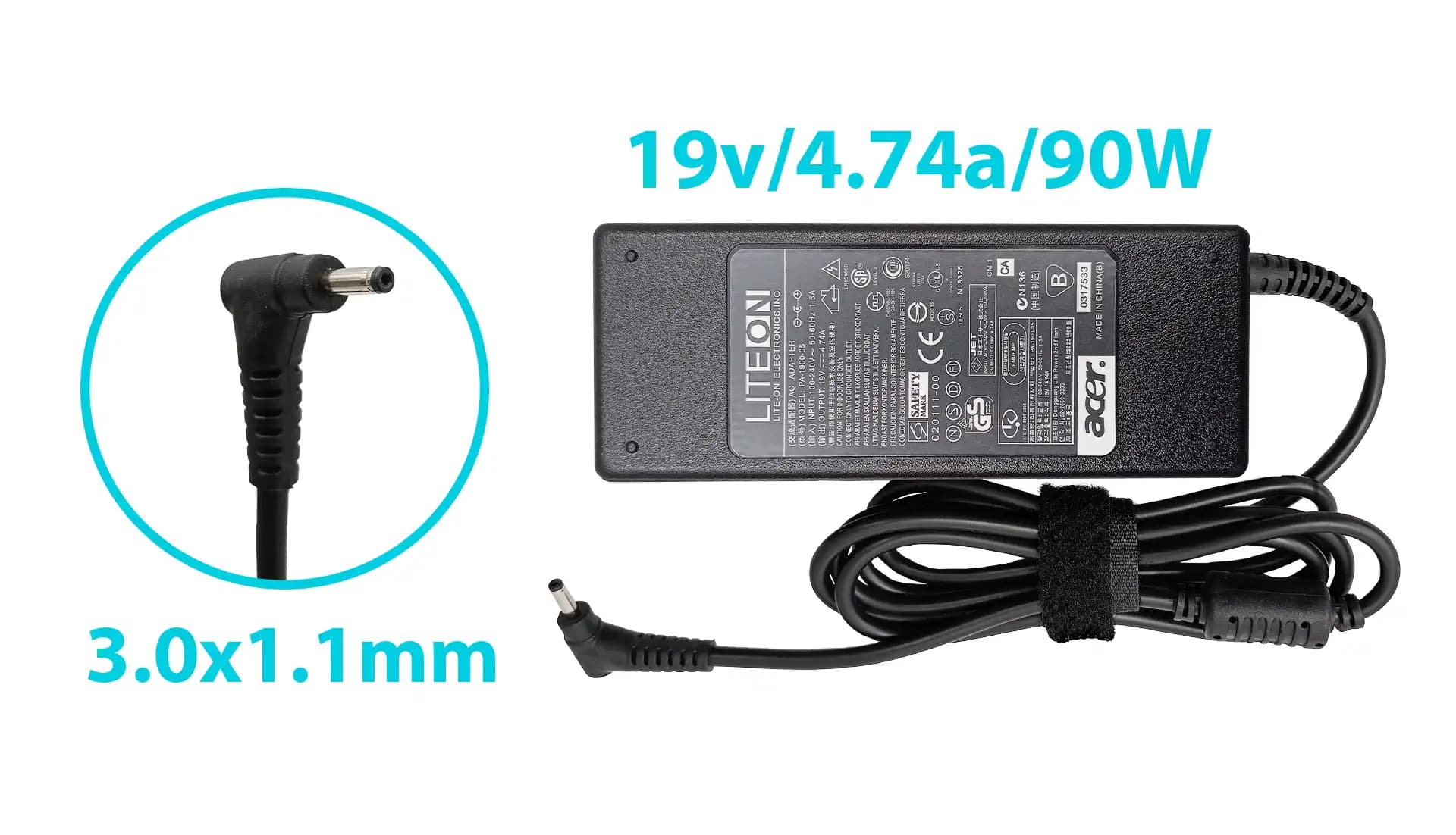 CARGADOR ACER 19v/4.74a/90W/3.0x1.1mm *HC* — imagen 1