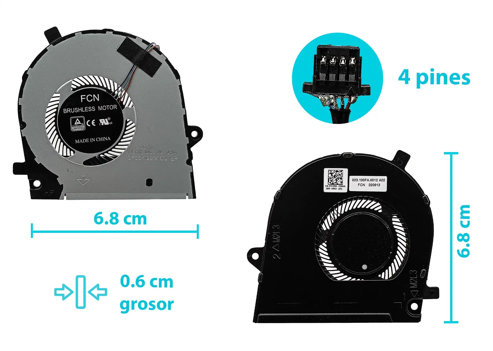 COOLER DELL VOSTRO 5390 5391 INSPIRON 7391 LATITUDE 3301 CN-0TCV60 0TCV60023.100FA.0011 (4 LINES) — imagen 1