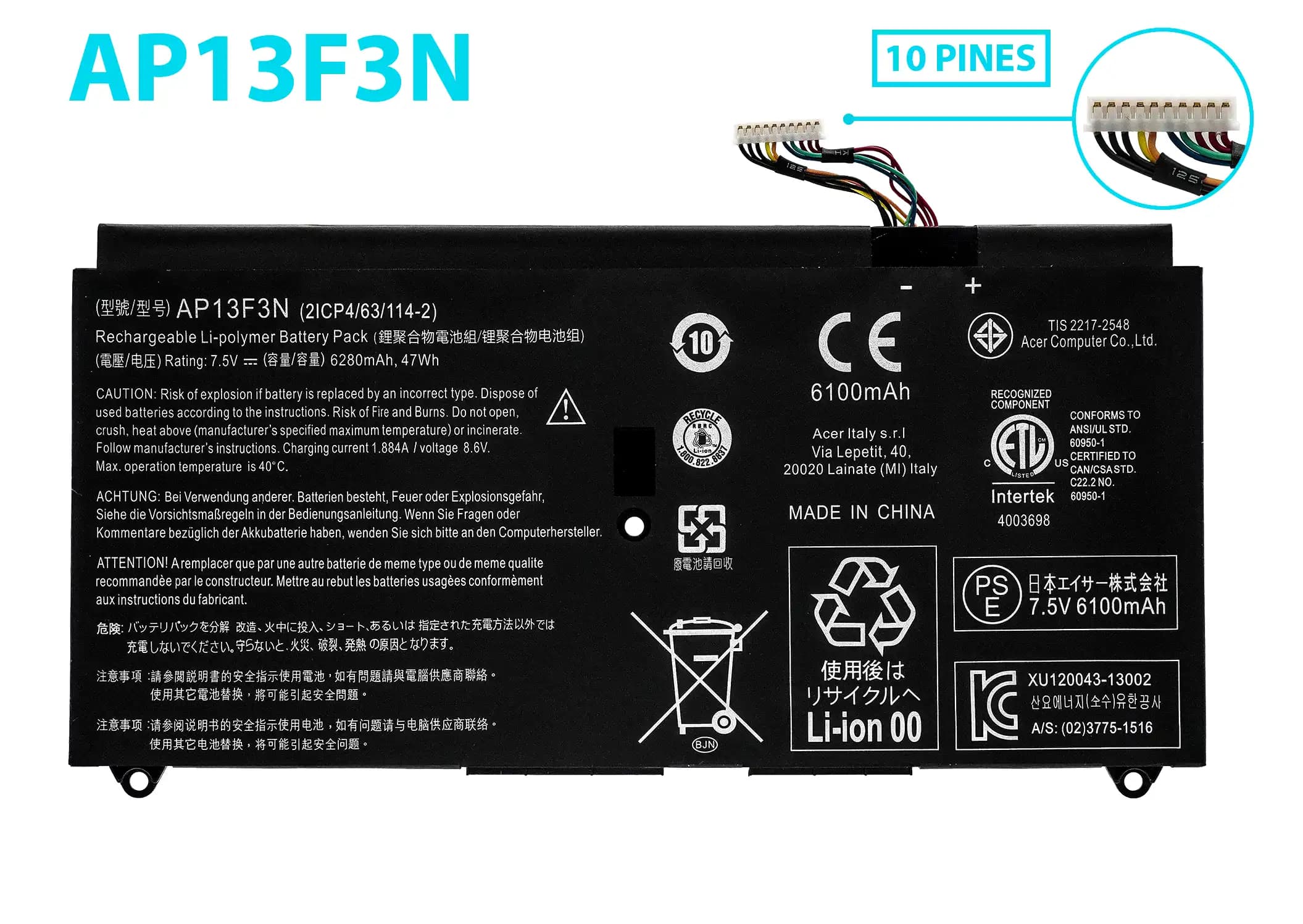 BATERIA ACER ASPIRE S7-392 S7-391-6822 ULTRABOOK AP13F3N INTERNA *ORIGINAL* — imagen 1