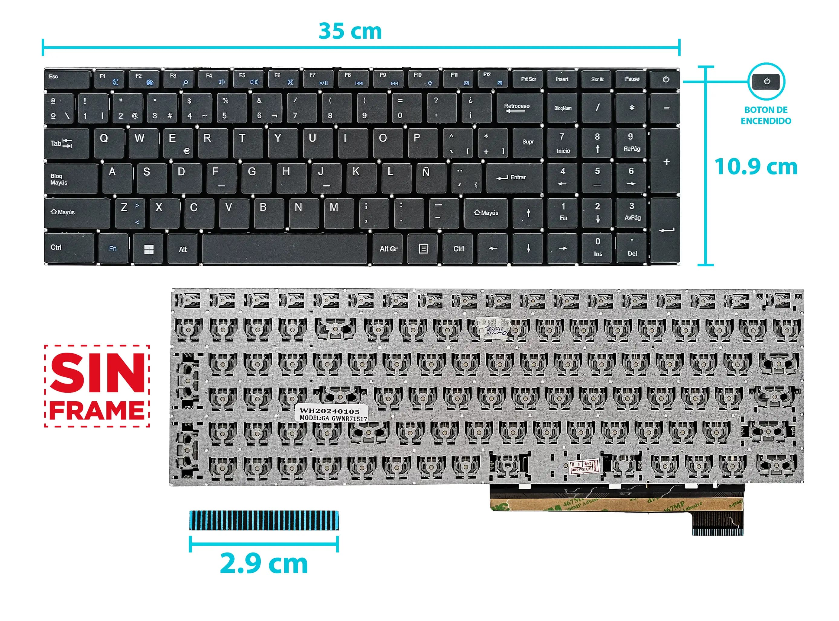 TECLADO GATEWAY GWNR71517-BL -BK YXT-91-55 SCDY-350-1-11 BOTTON POWER SP SIN FRAME NUMÉRICO — imagen 1