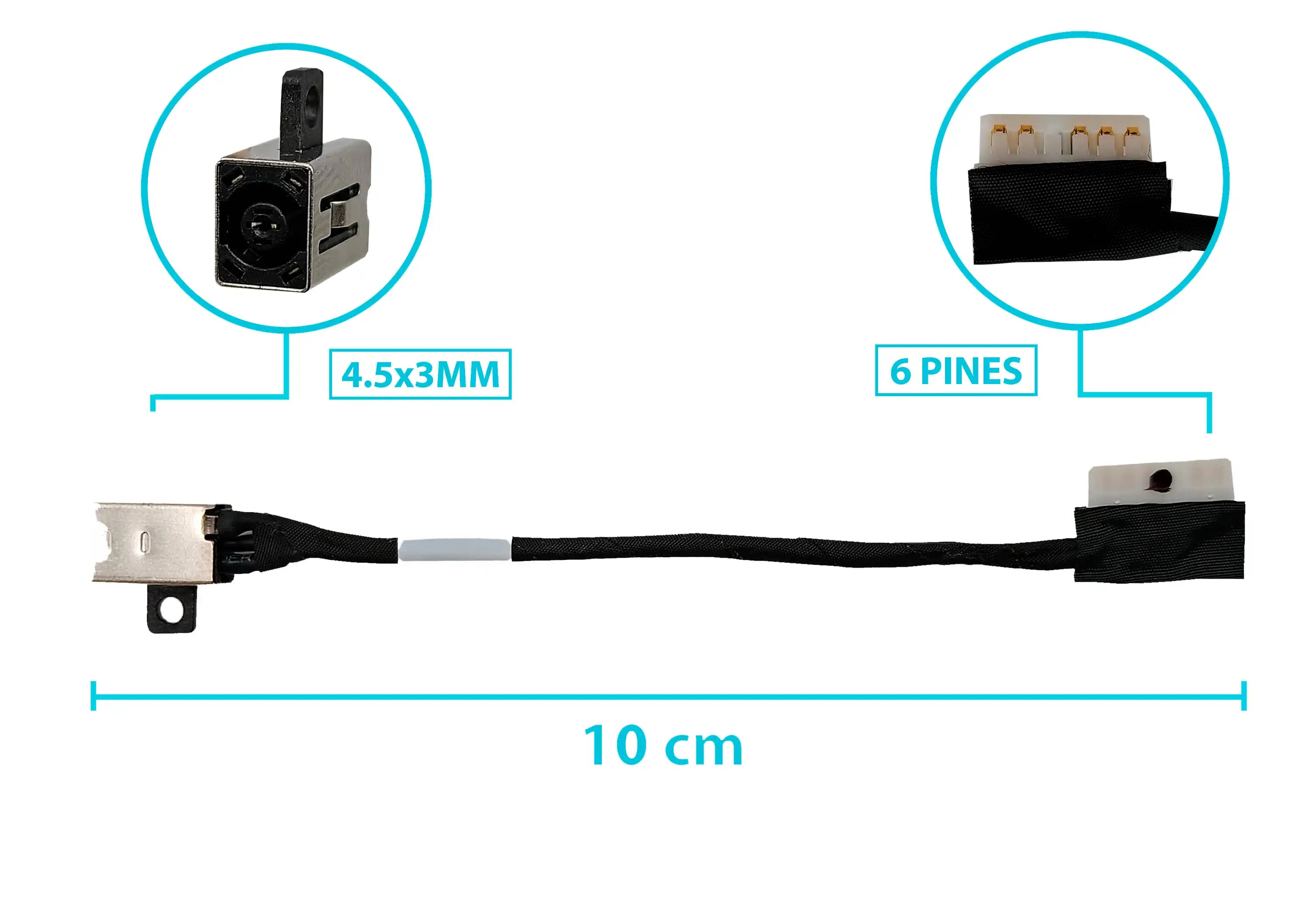 PIN DE CARGA DC JACK DELL LATITUDE 3490 3590 E3490 E3590 228R6 DC301011R00 DC301012300 4.5x3.0mm CON CABLE LARGO 10 CM 6 PINES — imagen 1