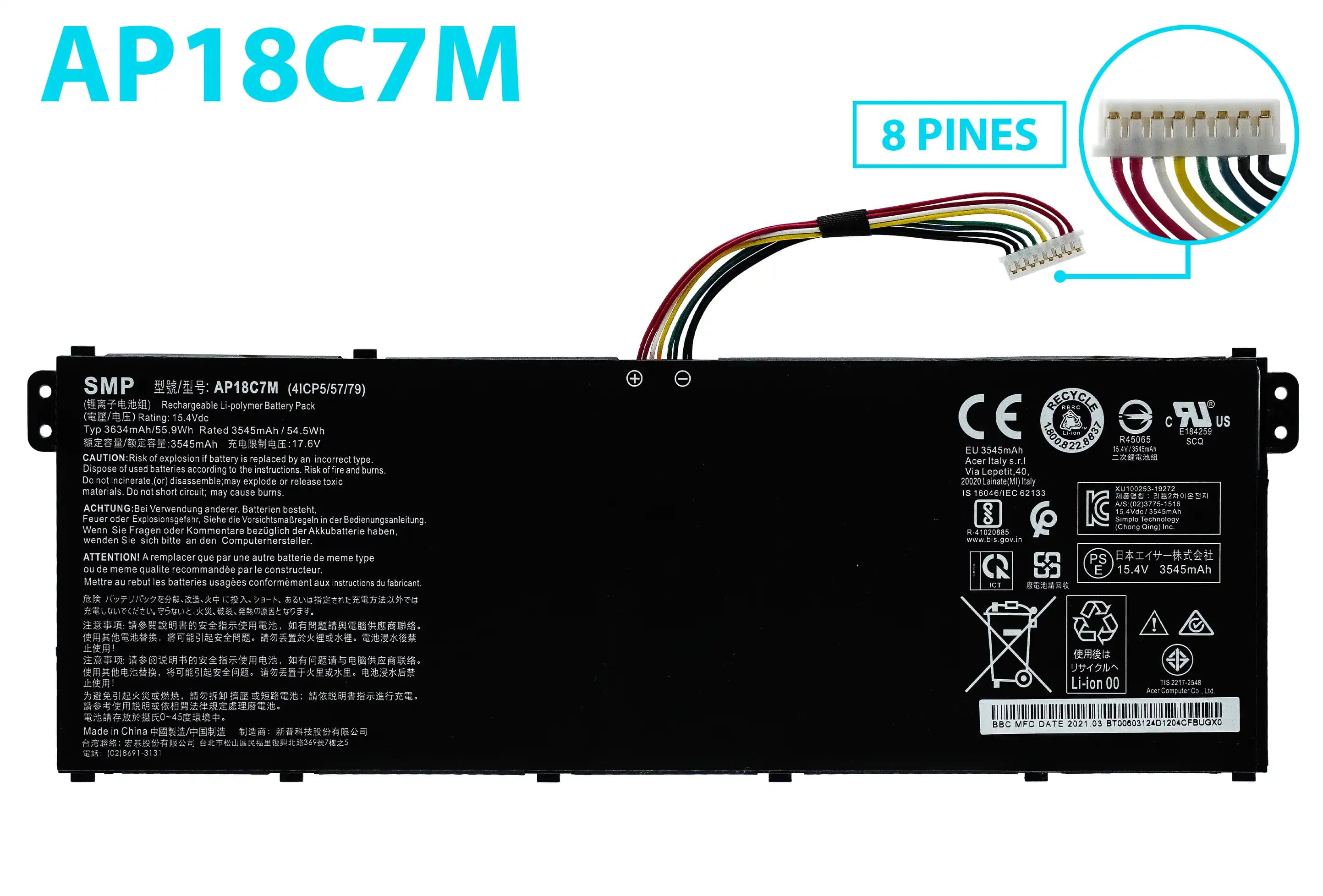 BATERIA ACER AP18C7M 15.4V 55.9Wh INTERNA *ORIGINAL* — imagen 1