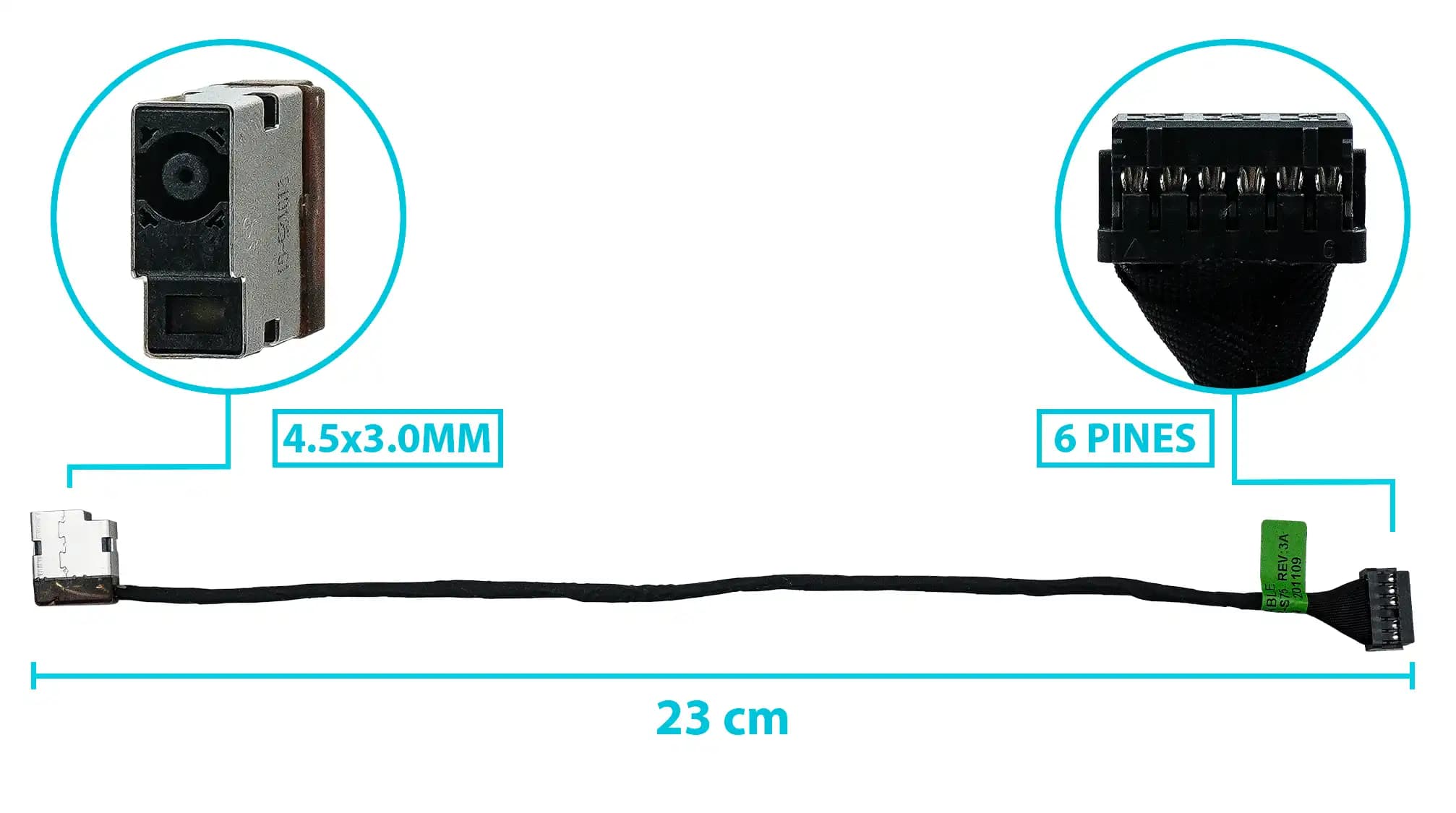 PIN DE CARGA DC JACK HP 5-CE 15T-CE 15-DC 38137-001 15-FA 15-FB 15-FA0025NR 15-FB0028NR 15-FA0031DX PUNTA AZUL 4.5*3.0MM CON CABLE 23 CM — imagen 1
