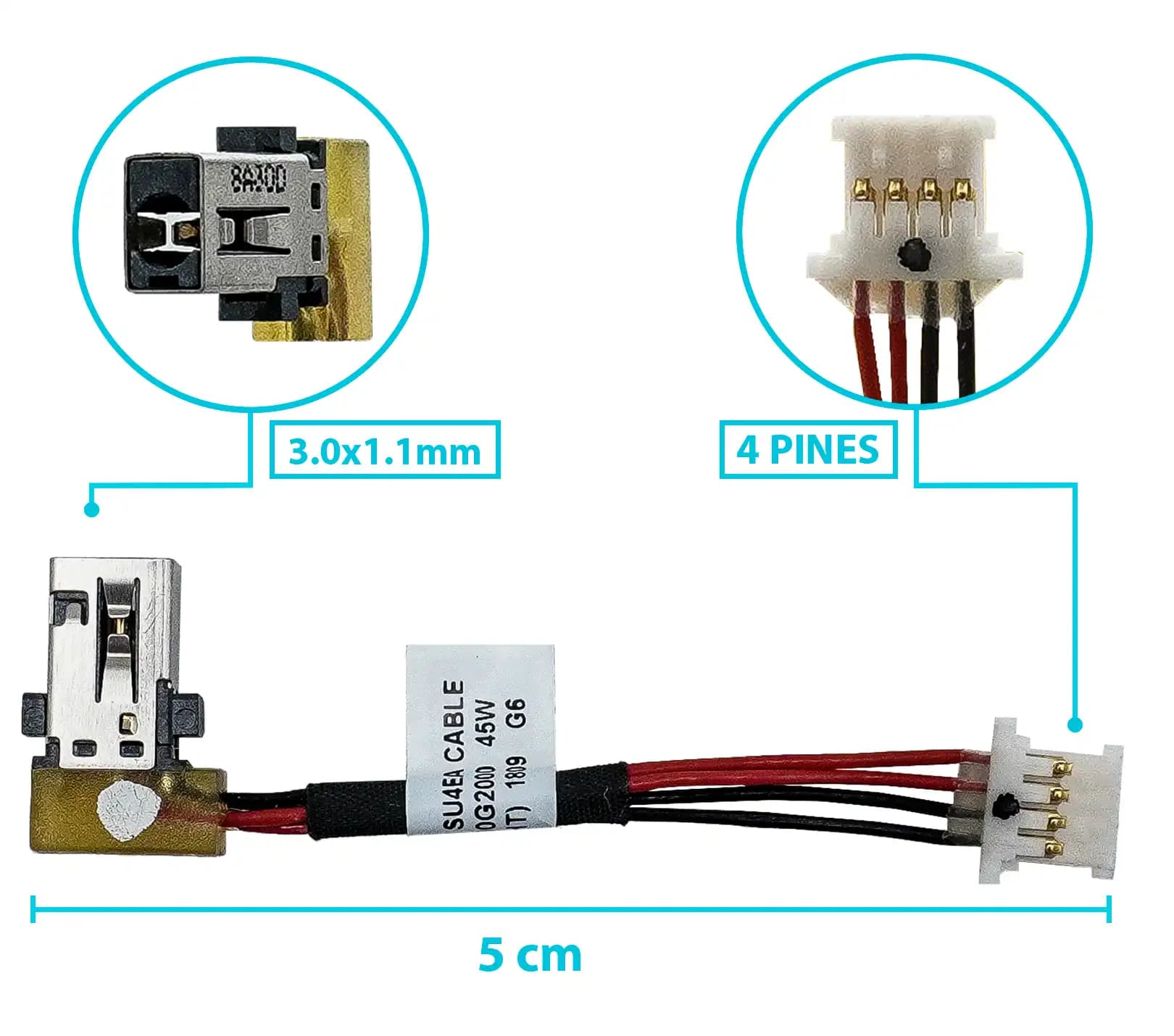 PIN DE CARGA DC JACK ACER SF314-52G SF314-53G SF314-52 3.0x1.1mm CABLE 6 CM 4 PINES — imagen 1