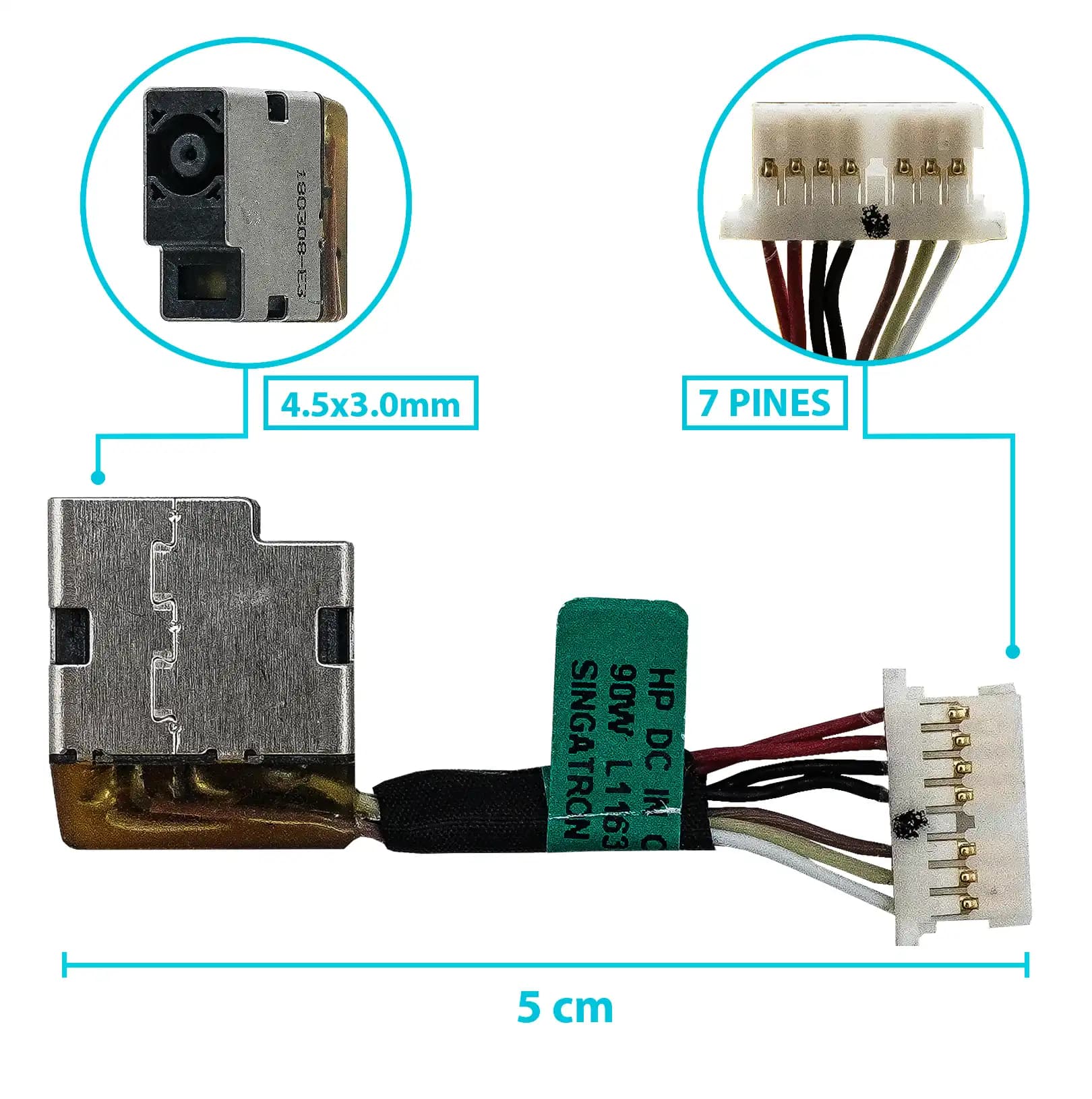 PIN DE CARGA DC JACK HP 14M-CD 14-DH 14M-DH P/N 728600-SD 4.5x3.0mm CON CABLE LARGO 5 CM — imagen 1