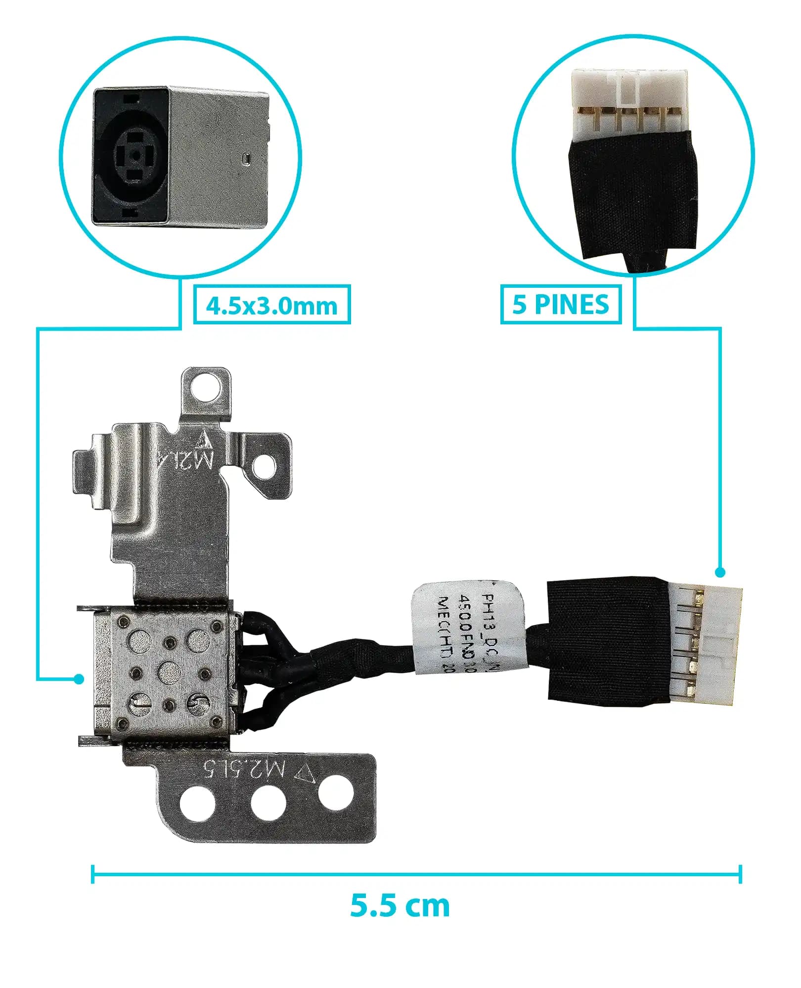PIN DE CARGA DC JACK DELL LATITUDE 3300 450.0FN03.0001 4.5x3.0mm CON CABLE LARGO 5.5CM — imagen 1