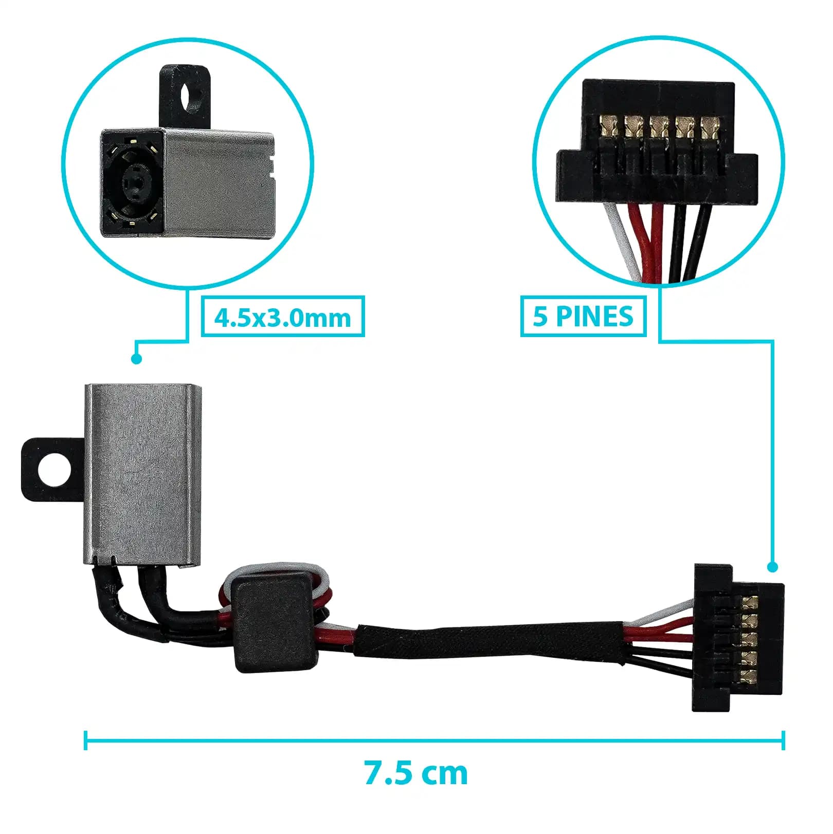 PIN DE CARGA DC JACK DELL LATITUDE 13 7000 13 7350 4.5x3.0mm CON CABLE LARGO 7.5CM — imagen 1