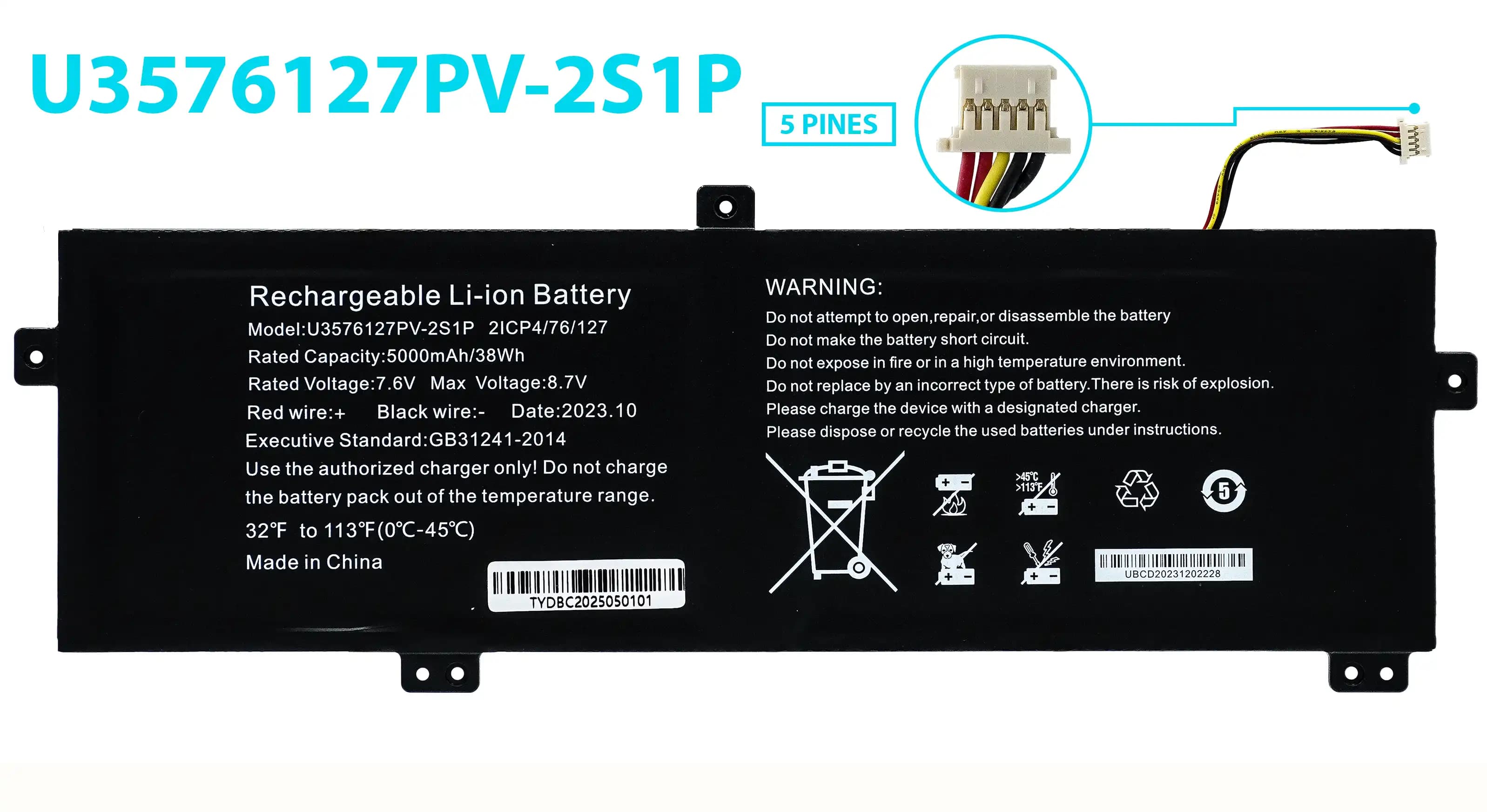 BATERIA GATEWAY U3576127PV-2S1P GWTN156-11 11RD U3576127 U3576127PV 5080270P H-4886280P INTERNA *ORIGINAL* — imagen 1