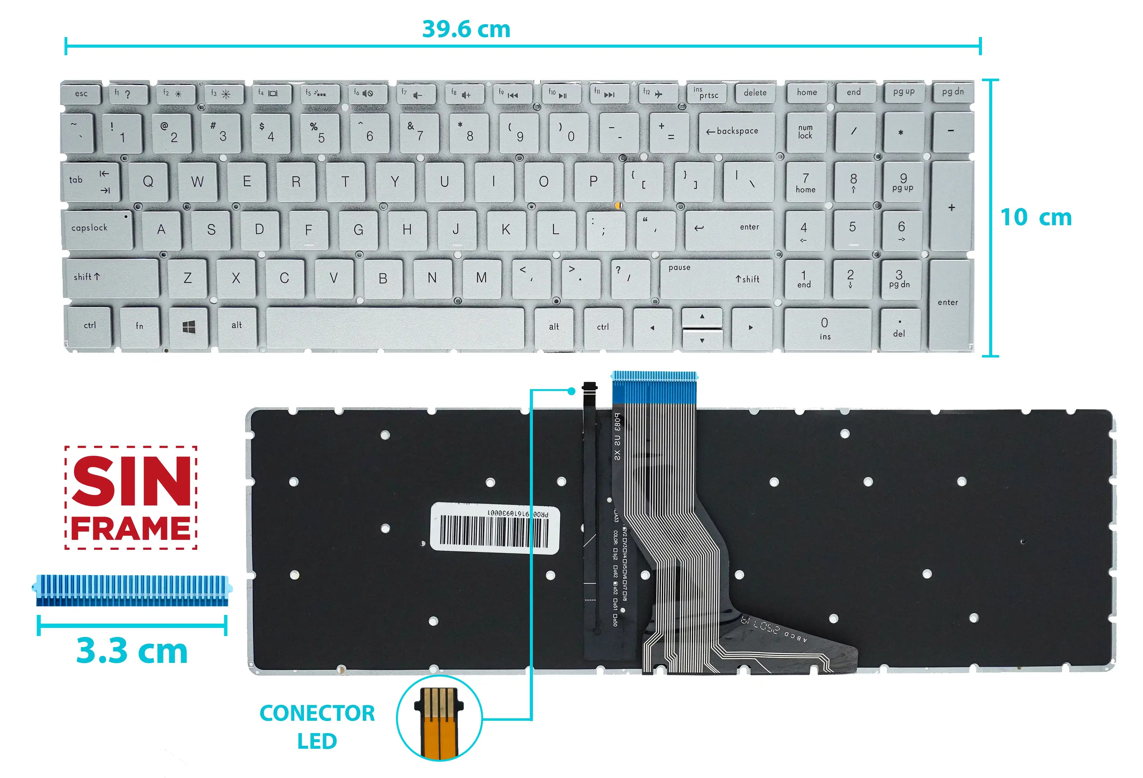 TECLADO HP 17M-AE011DX 17M-AE111DX 17M-AE0XX 17M-AE TECLAS RECTAS CON BACKLIGTH PLATA SILVER SIN FRAME US NUMÉRICO 15-ab — imagen 1